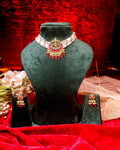 Royal Jadau Kundan Chandbali Necklace Set with Pink Monalisa Beads