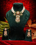 Vintage Gold-Plated Pachi Kundan Statement Pendant Necklace Set with Emerald Green Drops