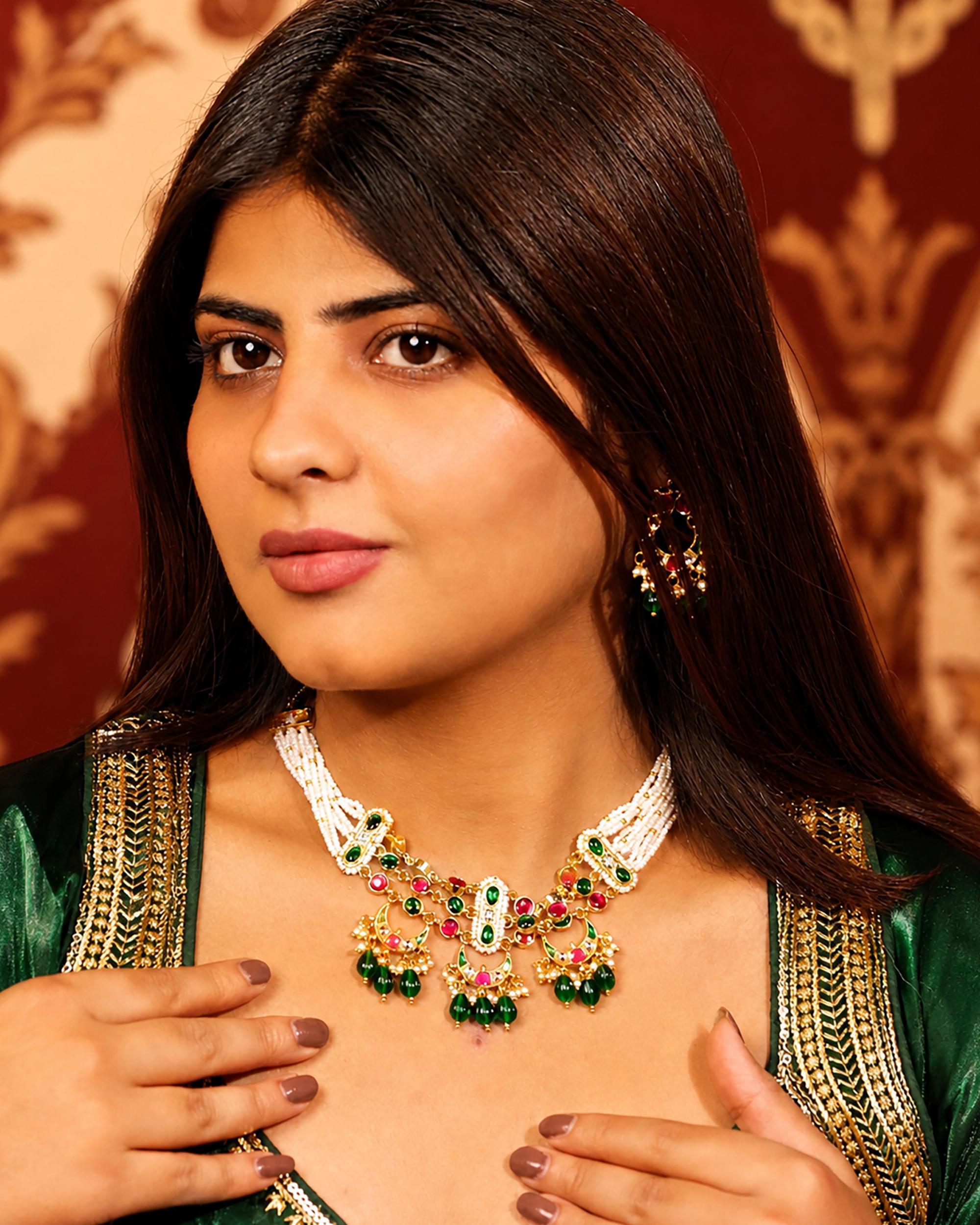 Royal Jaipuri Guttapusalu Choker Set with Ruby Red & Emerald Green Accents