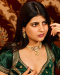 Minimalist Gold-Plated Kundan Choker Necklace Set with Cascading Pearl Clusters