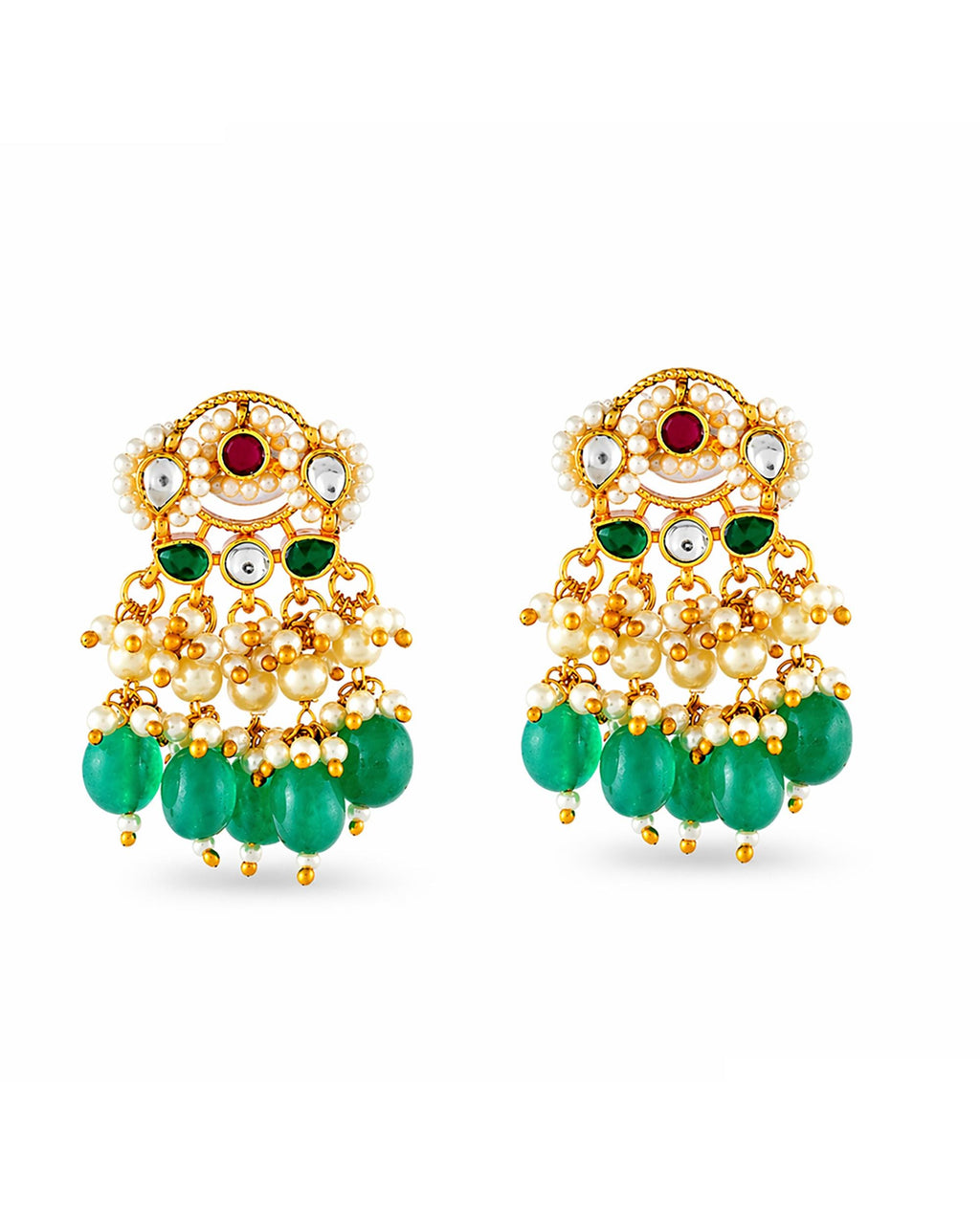 Royal Jadau Kundan Statement Choker Set with Emerald Green Drops & Floral Pendant
