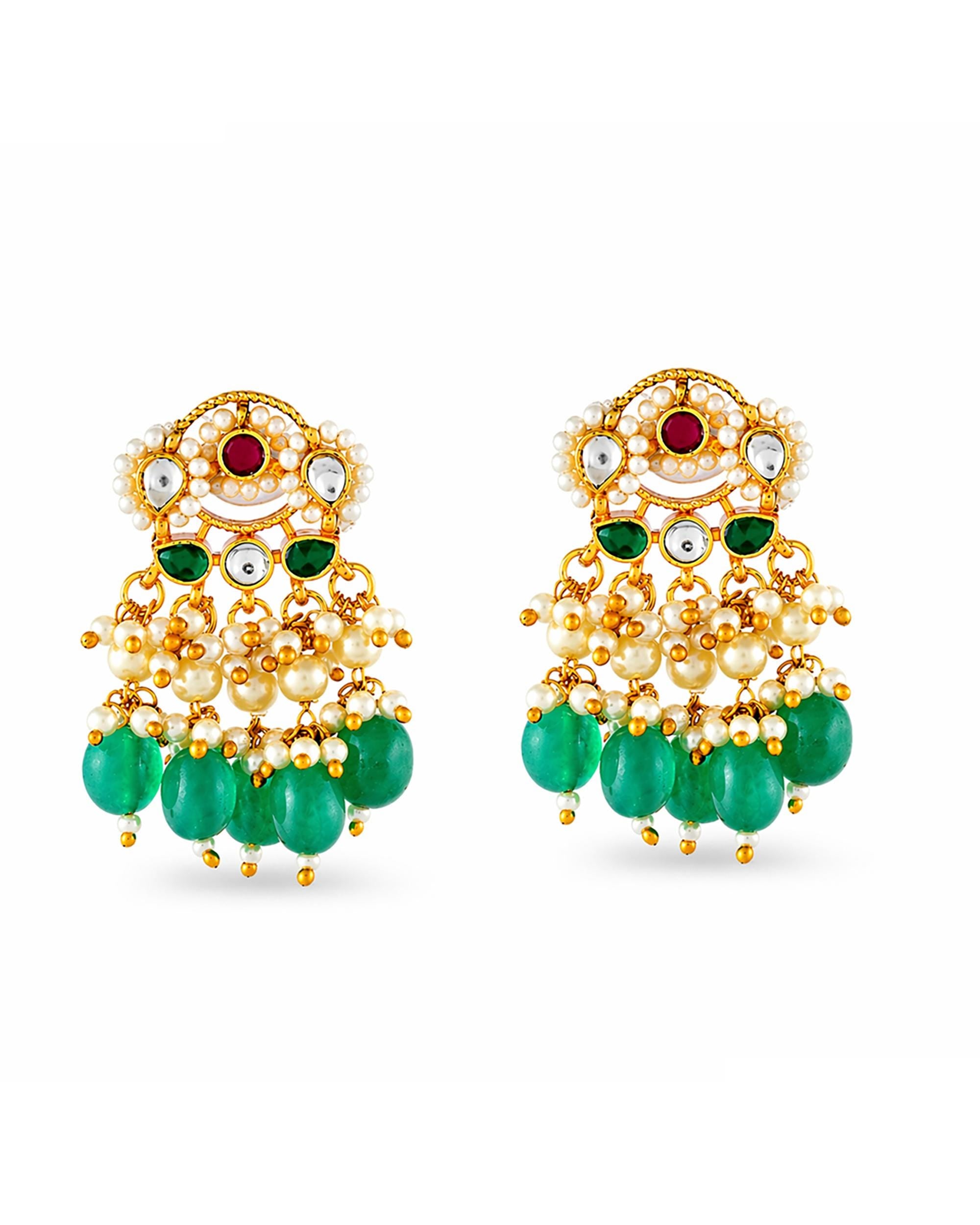 Royal Jadau Kundan Statement Choker Set with Emerald Green Drops & Floral Pendant