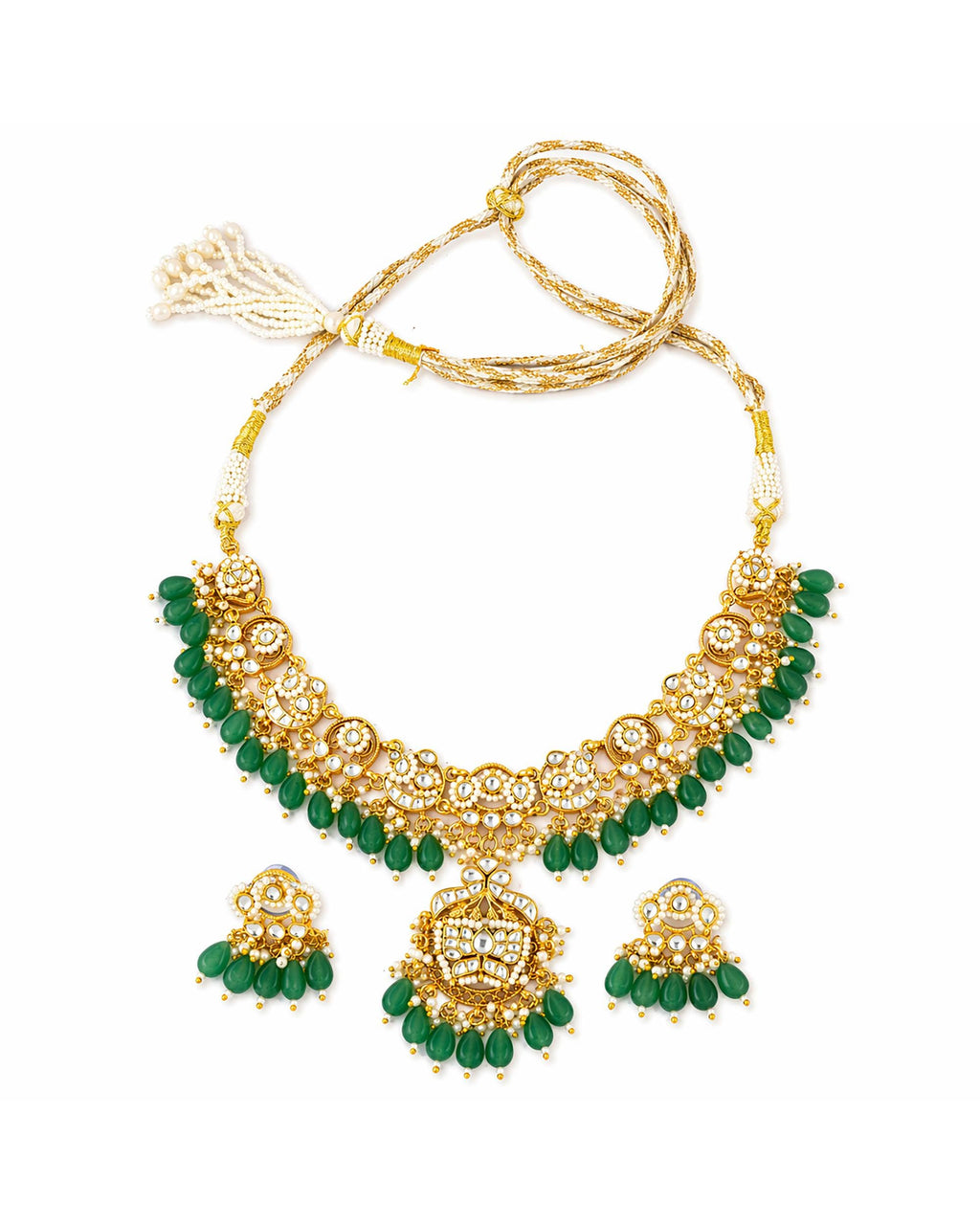 Royal Jaipuri Jadau Kundan Statement Choker Set with Emerald Green Drops