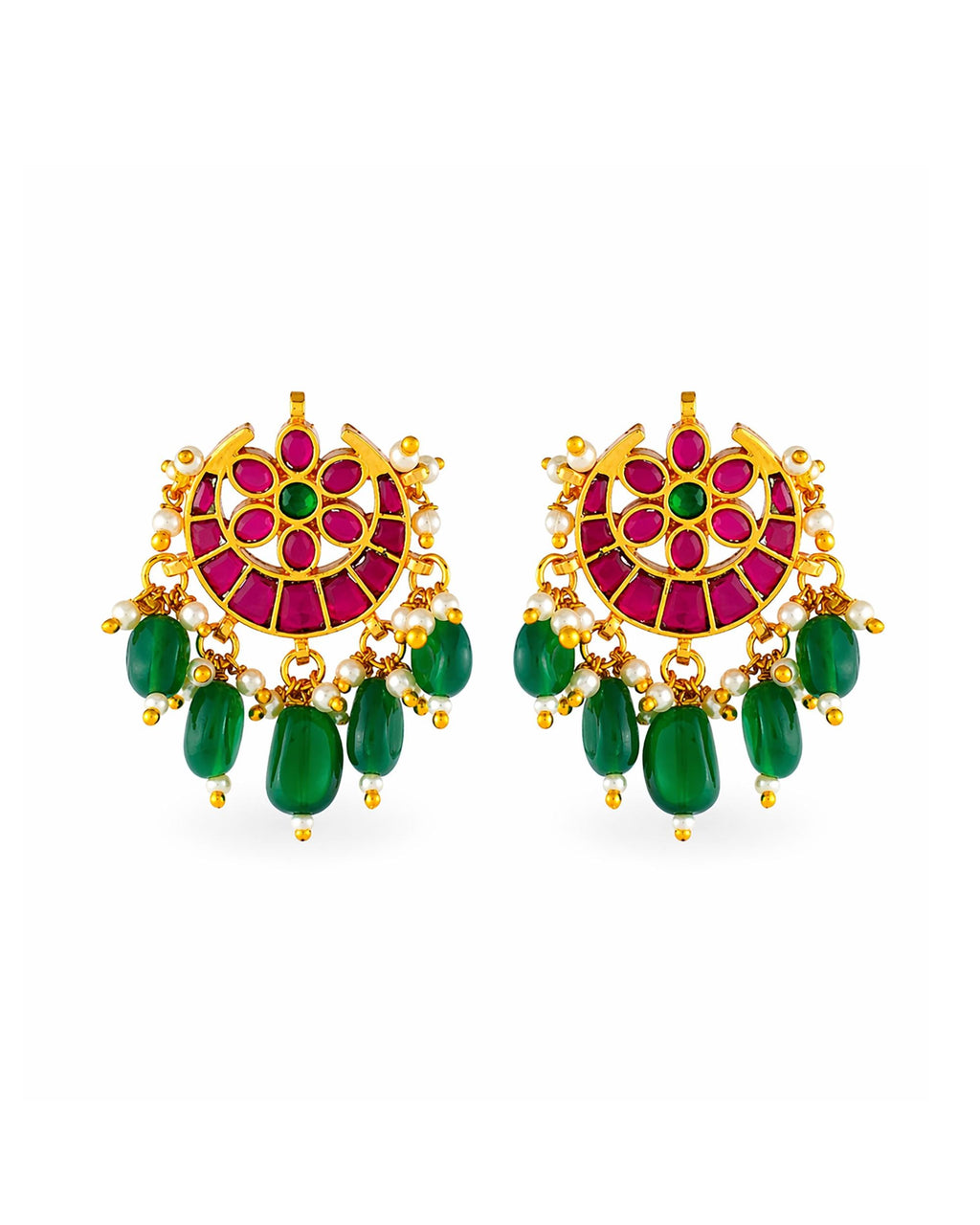 Heritage Tiered Festive Haar Set with Rich Ruby Pink & Emerald Green Accents