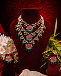 Heritage Tiered Festive Haar Set with Rich Ruby Pink & Emerald Green Accents