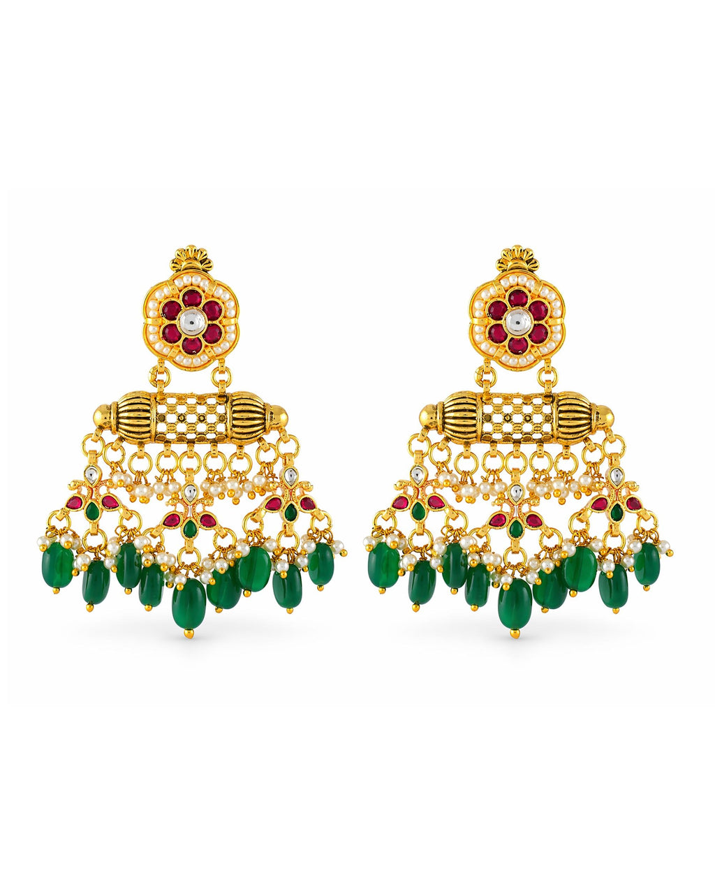 Royal Pachi Kundan Crescent Choker Set with Cascading Emerald Green Drops