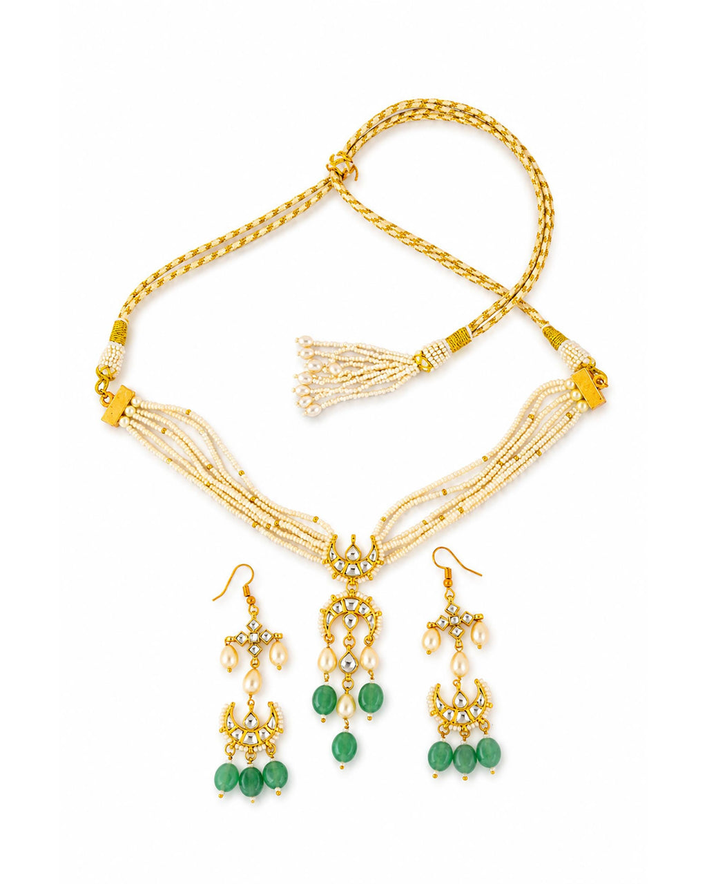Royal Mint Green & Ruby Pink Kundan Choker Set with Meenakari Detailing