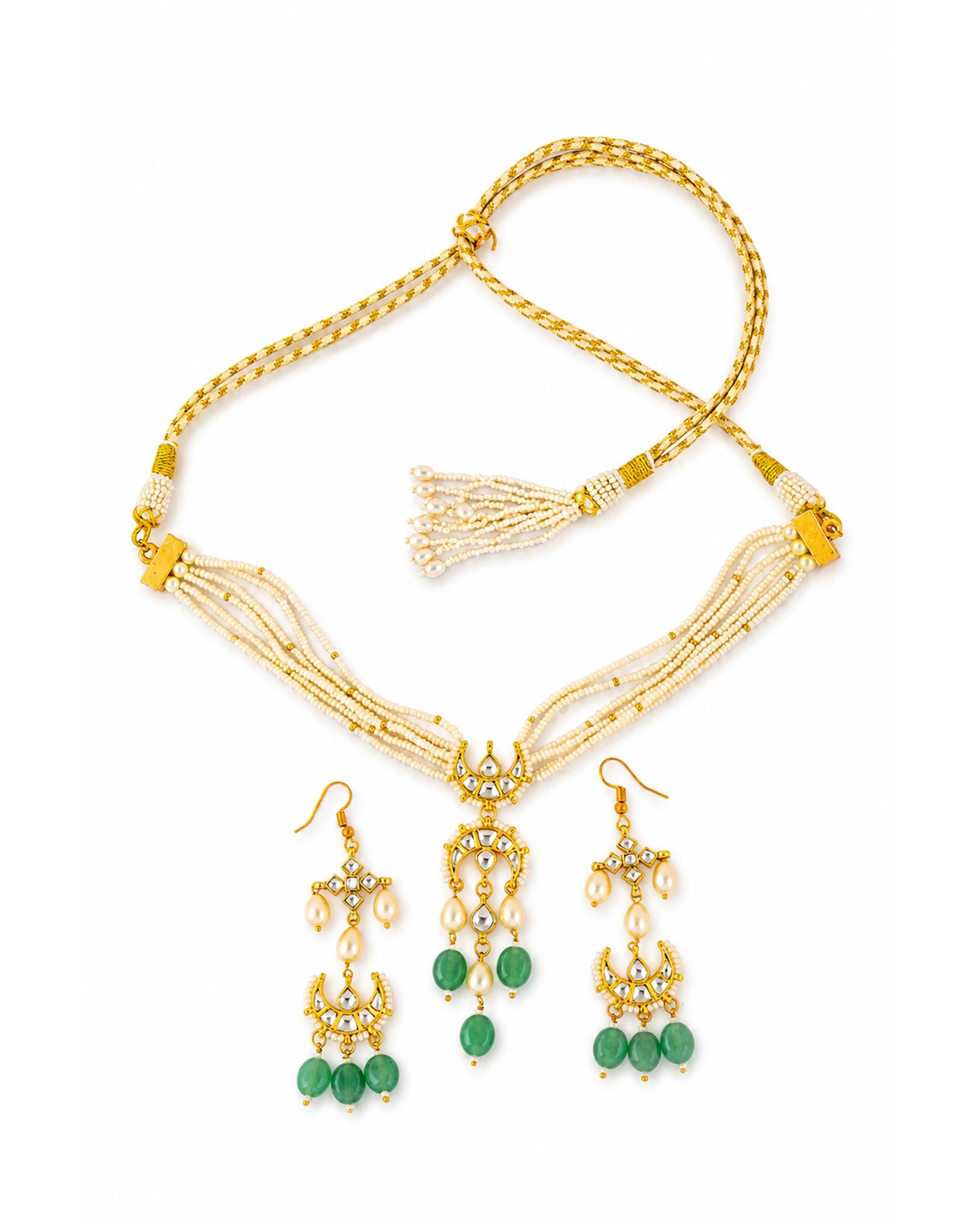 Royal Mint Green & Ruby Pink Kundan Choker Set with Meenakari Detailing