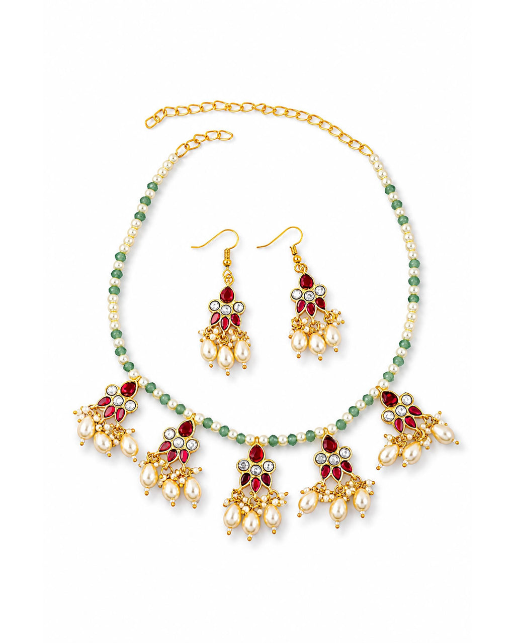 Handcrafted Emerald Green Onyx Jhumka Necklace Set: Traditional Indian Kundan Festive Jewelry