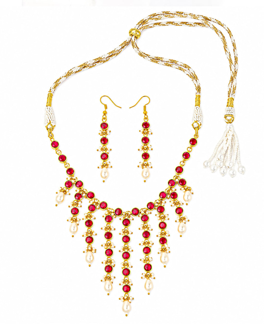 Handcrafted Kundan Choker Necklace Set with Emerald Onyx Drops, Pearl Mala Earrings