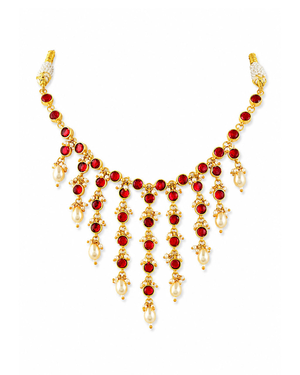 Handcrafted Kundan Choker Necklace Set with Emerald Onyx Drops, Pearl Mala Earrings