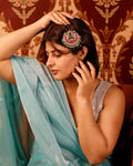 Kundan Hair Brooch | Pink Green Stone Bridal Accessory, Pearl Braid Ornament