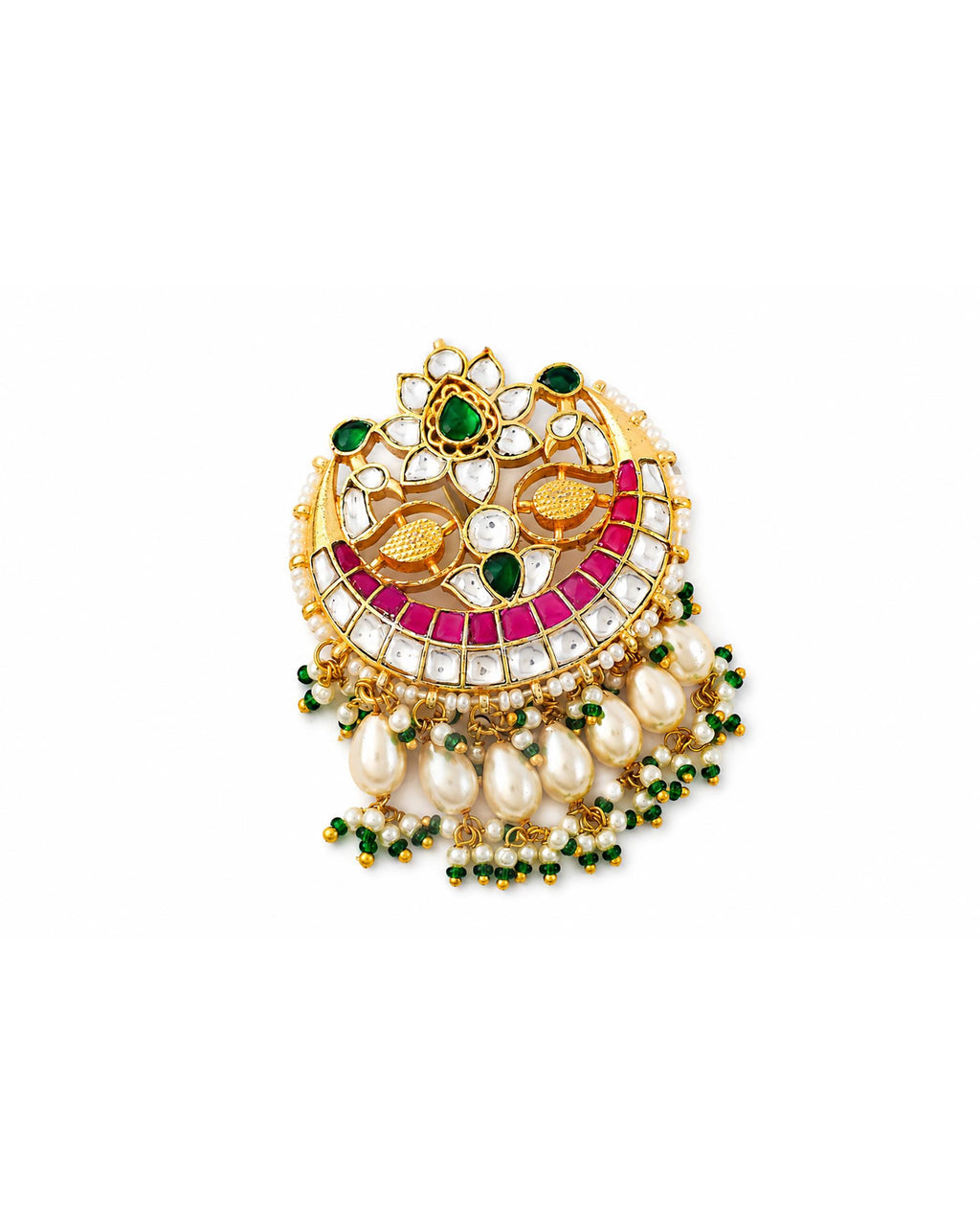 Traditional Kundan Hair Brooch | Ruby Pearl Bridal Hair Accessory, Indian Wedding Pin