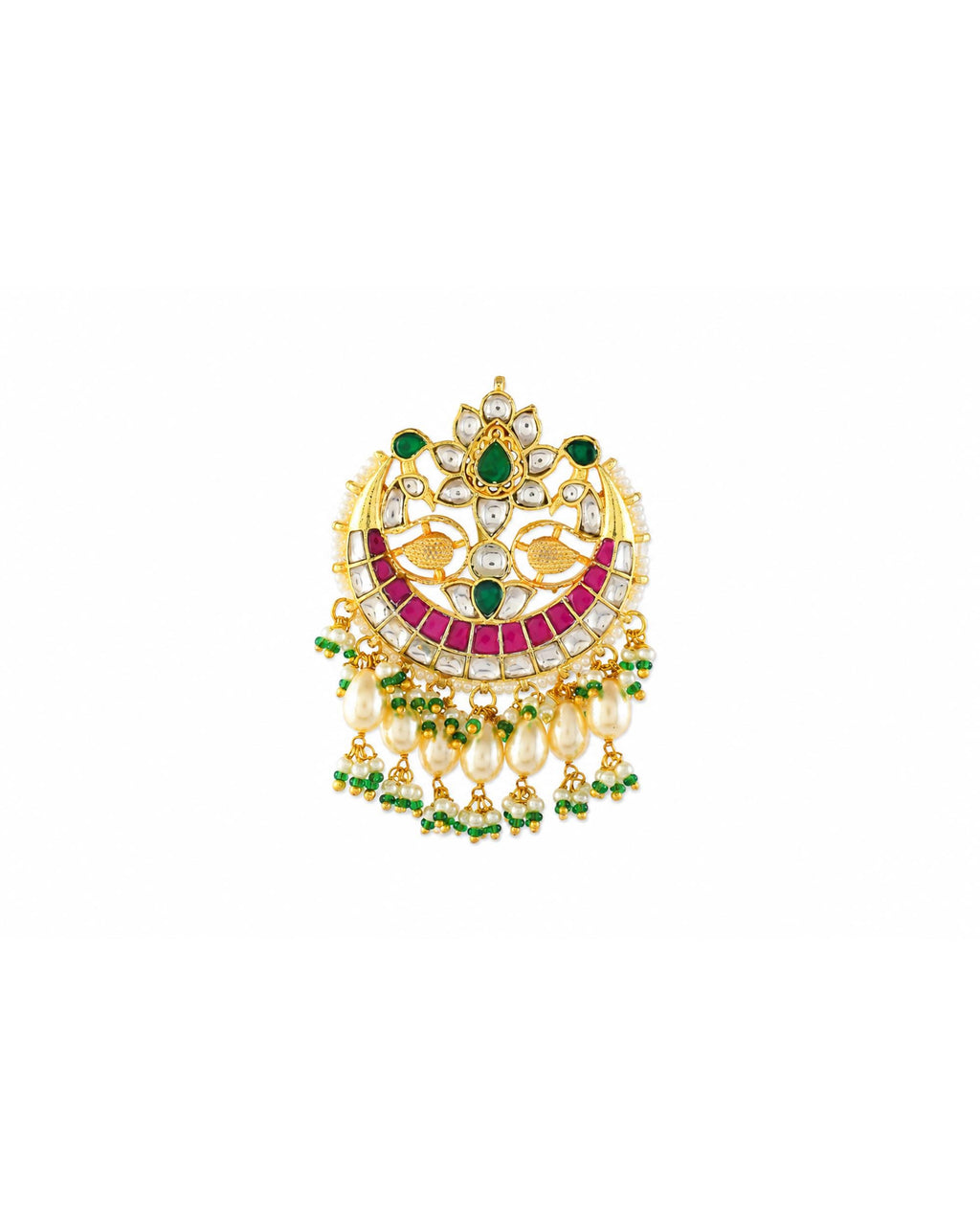 Traditional Kundan Hair Brooch | Ruby Pearl Bridal Hair Accessory, Indian Wedding Pin