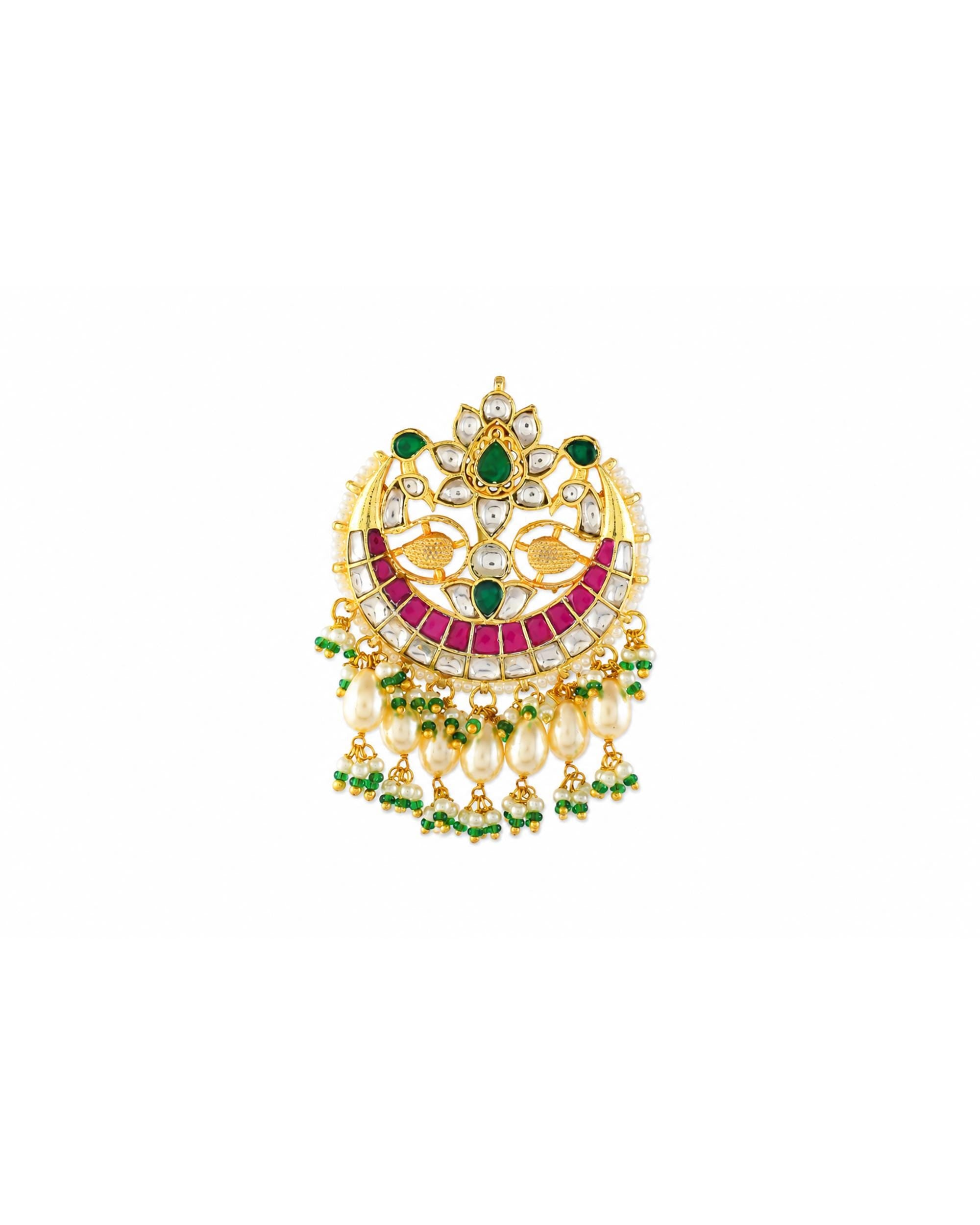 Traditional Kundan Hair Brooch | Ruby Pearl Bridal Hair Accessory, Indian Wedding Pin