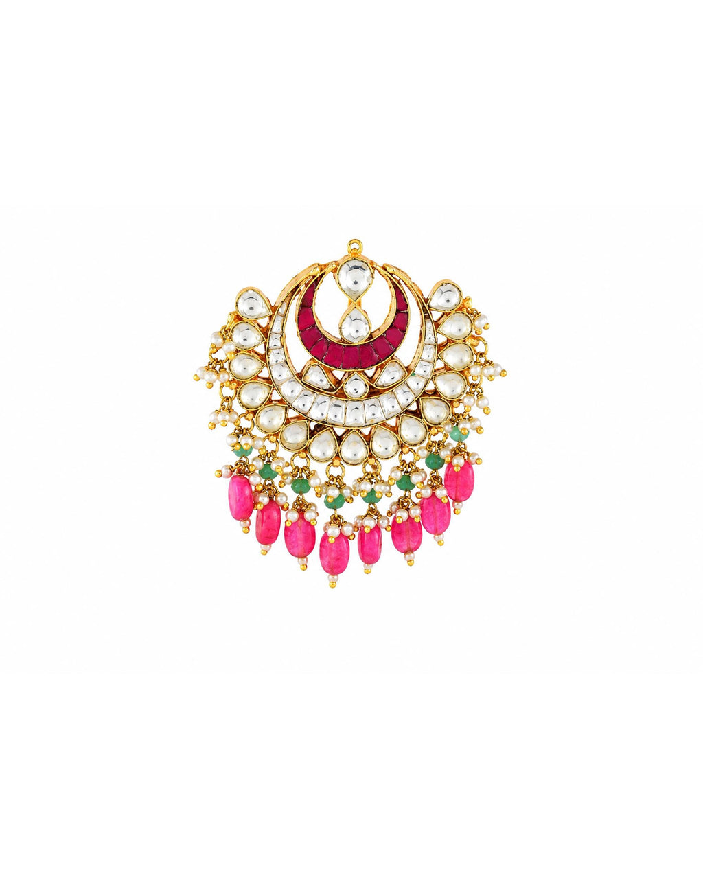 Traditional Kundan Hair Brooch | Pink Stone Bridal Accessory | Indian Wedding Braid Ornament