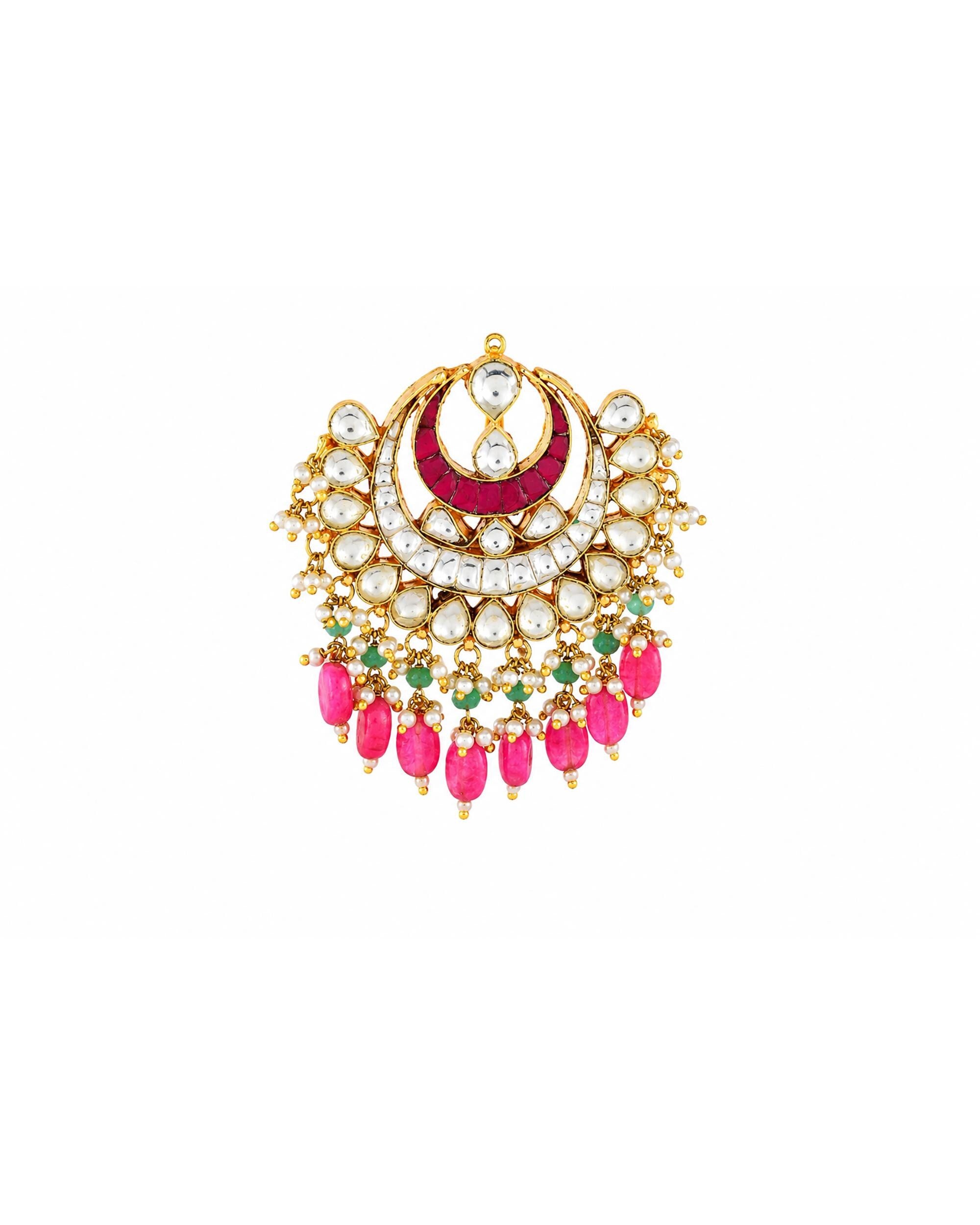Traditional Kundan Hair Brooch | Pink Stone Bridal Accessory | Indian Wedding Braid Ornament