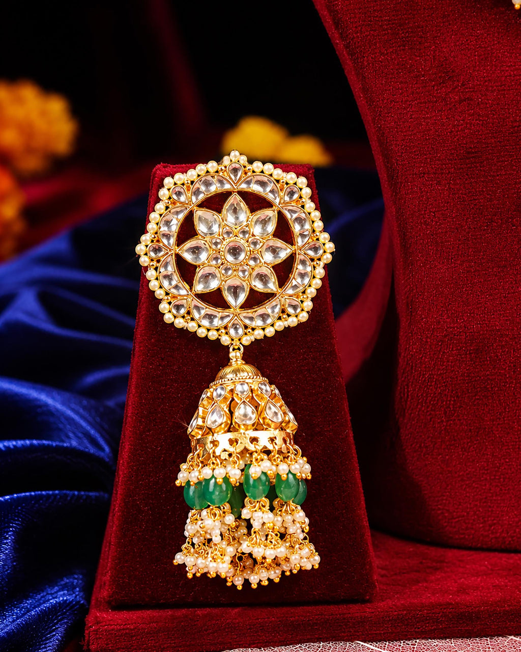 Emerald Green Kundan Bridal Jewelry Set | Indian Wedding Choker Necklace Earrings Maang Tikka