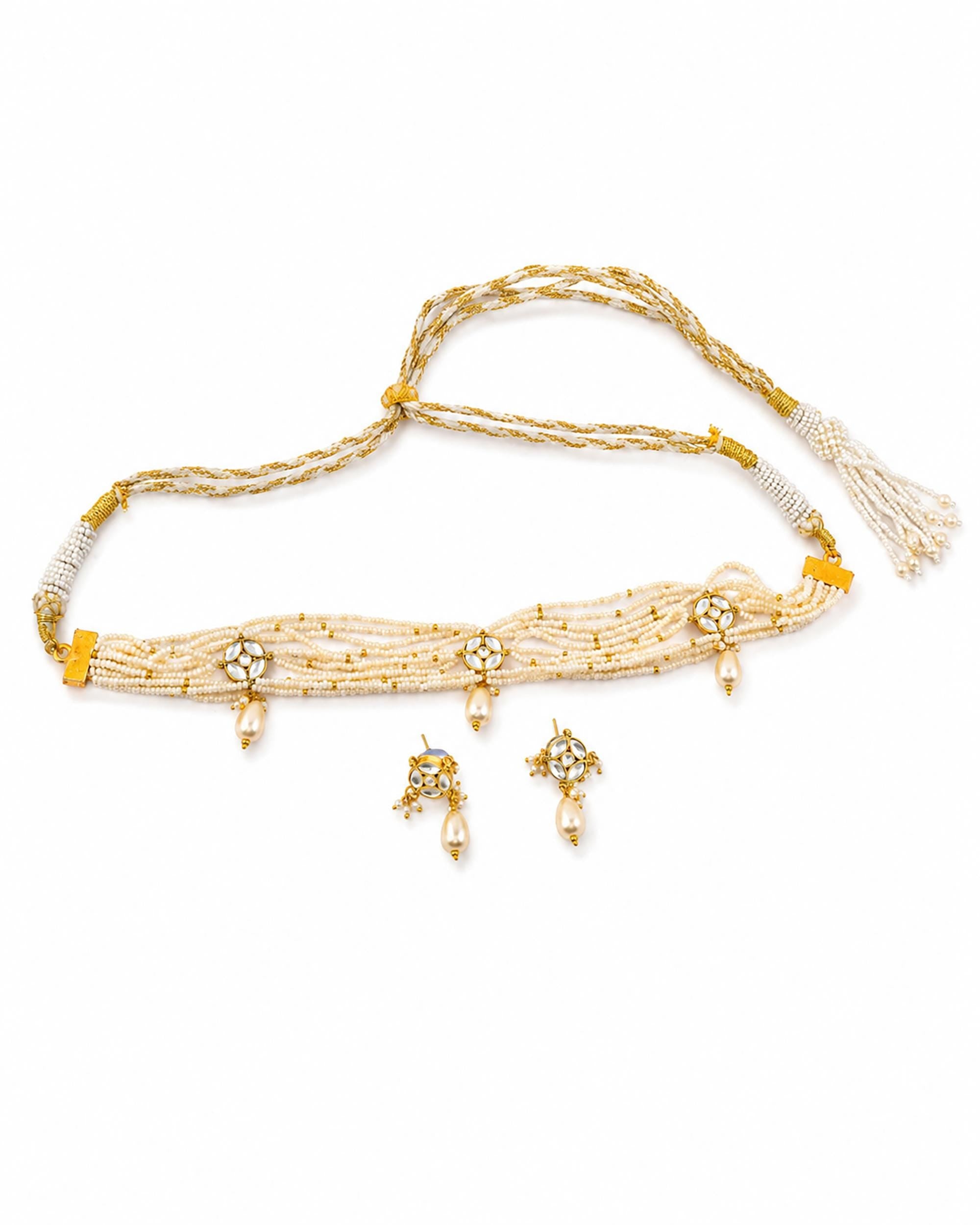 Elegant Multi-Strand Pearl & Kundan Choker Necklace Set  Traditional Indian Ethnic Jewelry