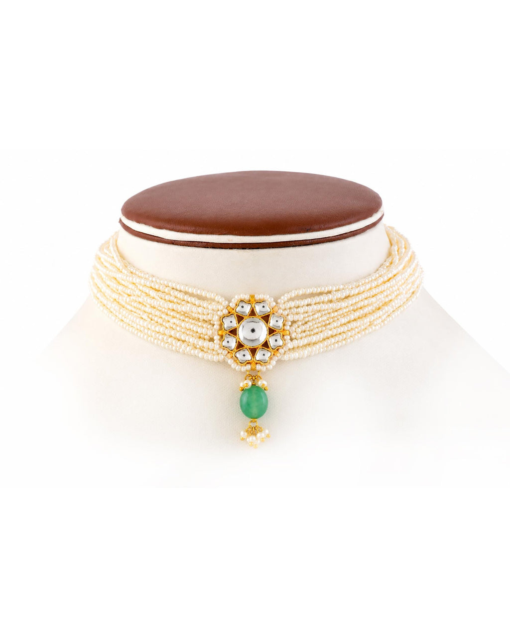 Elegant Multi-Strand Pearl Choker Set with Kundan & Mint Green Beads - Traditional Indian Jewelry