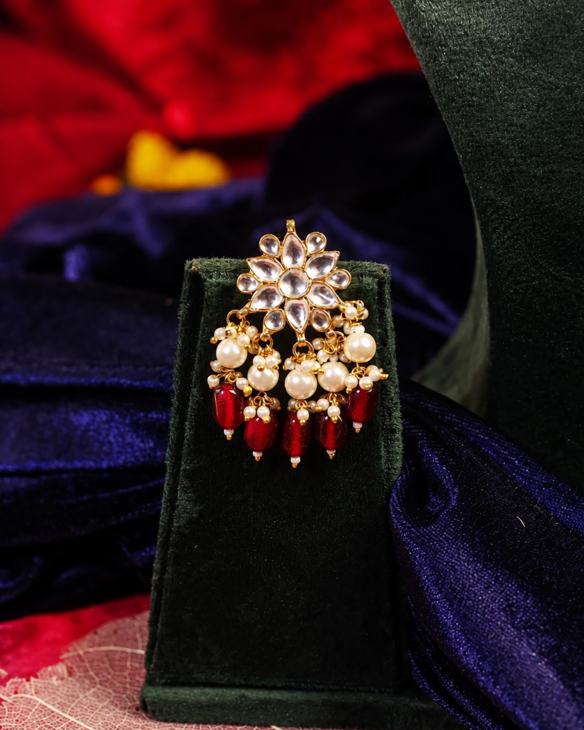 Regal Kundan & Pearl Choker Set - Traditional Indian Necklace with Ruby Accents - Heritage Jewelry
