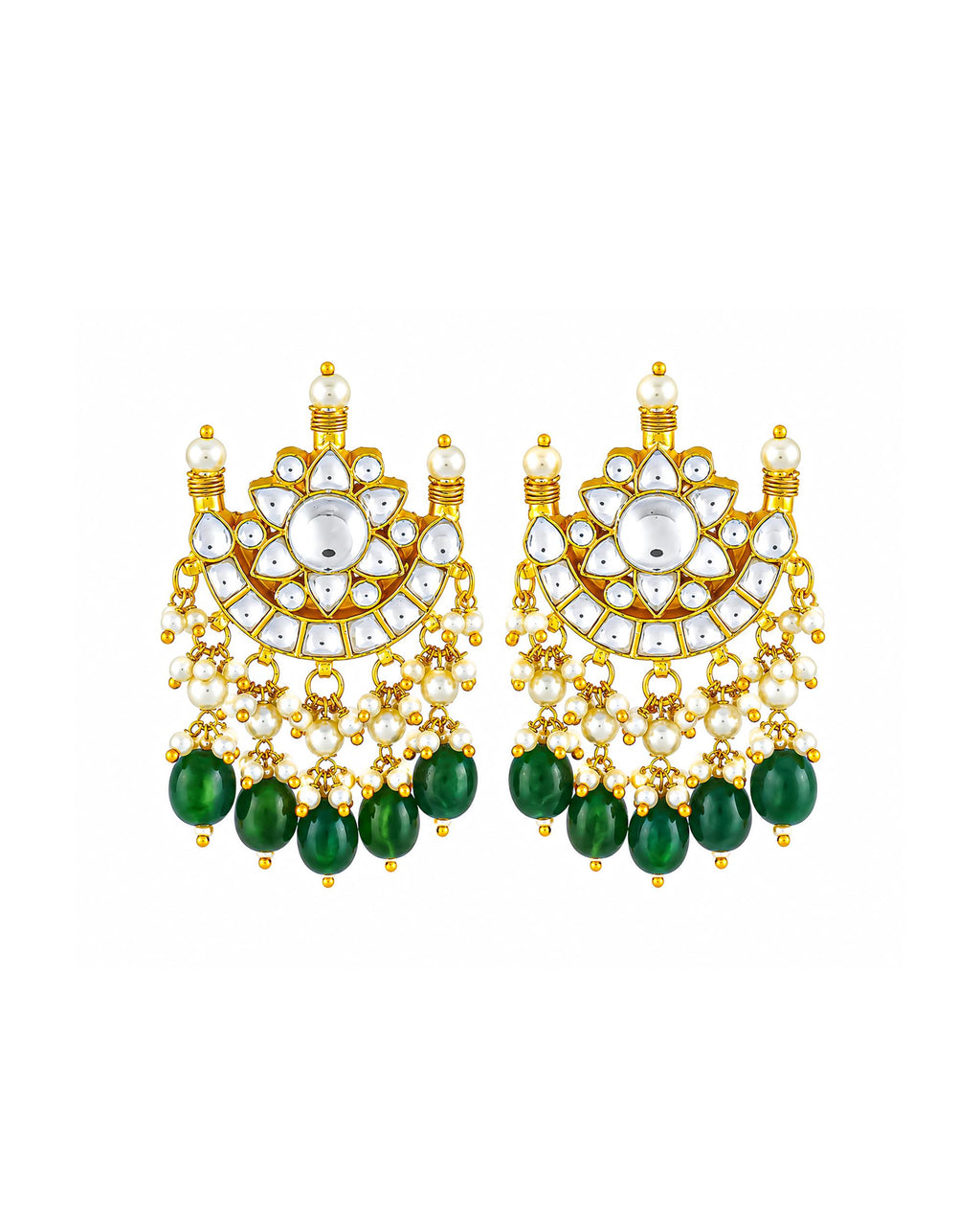 Kundan Chand Pendant Long Necklace Set  Traditional Indian Heritage Mala Ruby Green Accents