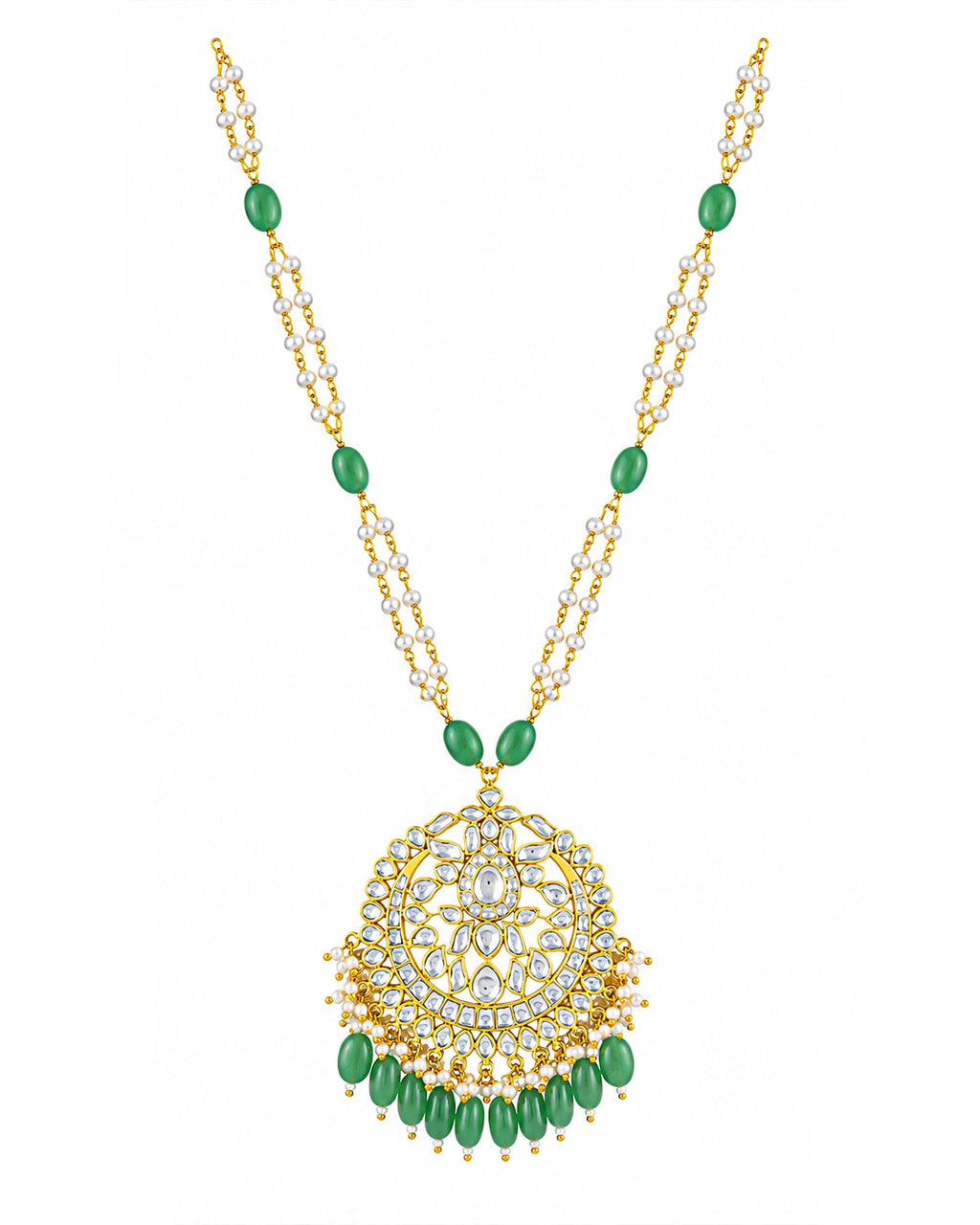 Handcrafted Heritage Kundan & Multi-Strand Pearl Necklace Set with Peacock Motif Earring