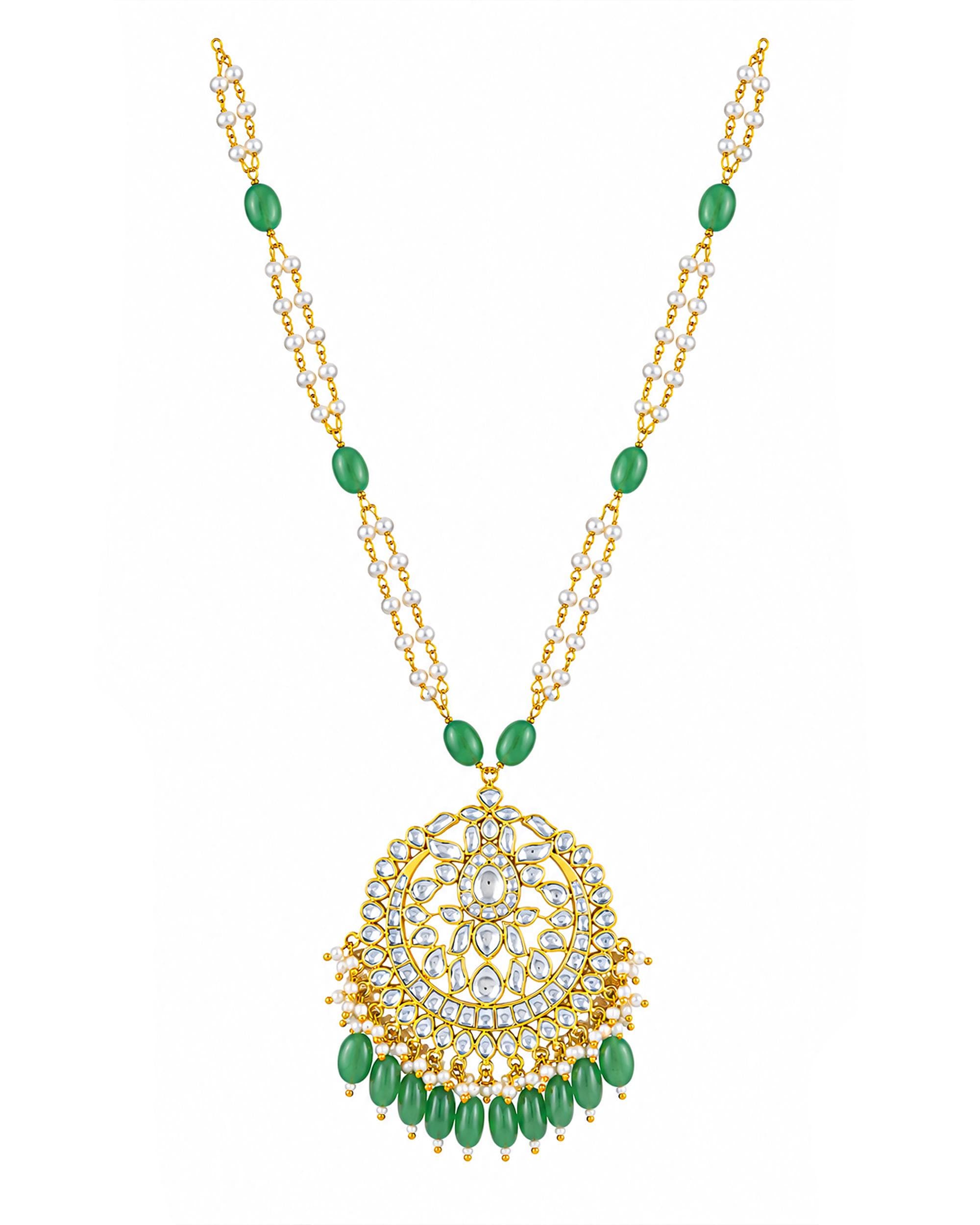 Handcrafted Heritage Kundan & Multi-Strand Pearl Necklace Set with Peacock Motif Earring
