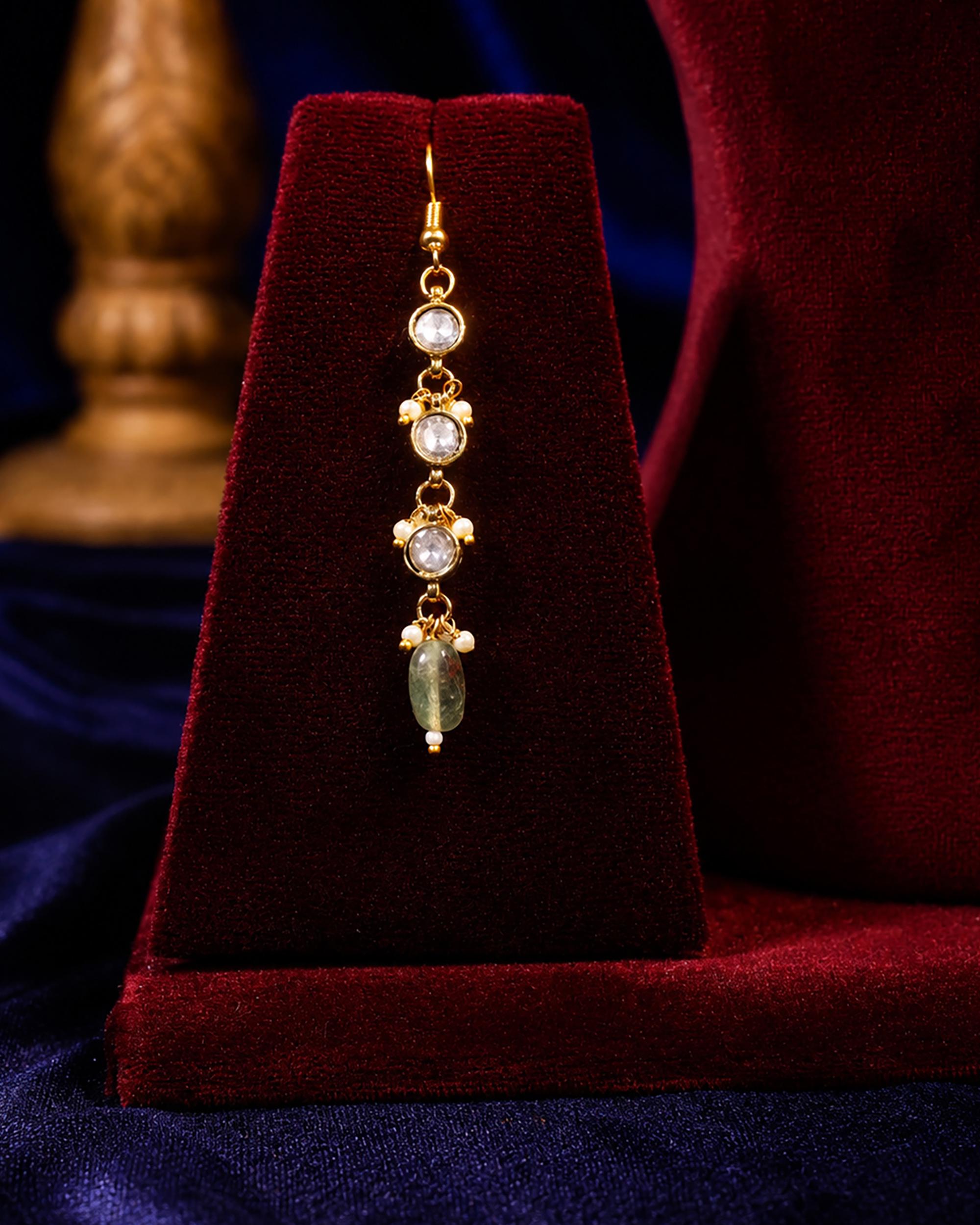 Royal Kundan & Emerald Green Bead Necklace Set with Matching Drop Earrings