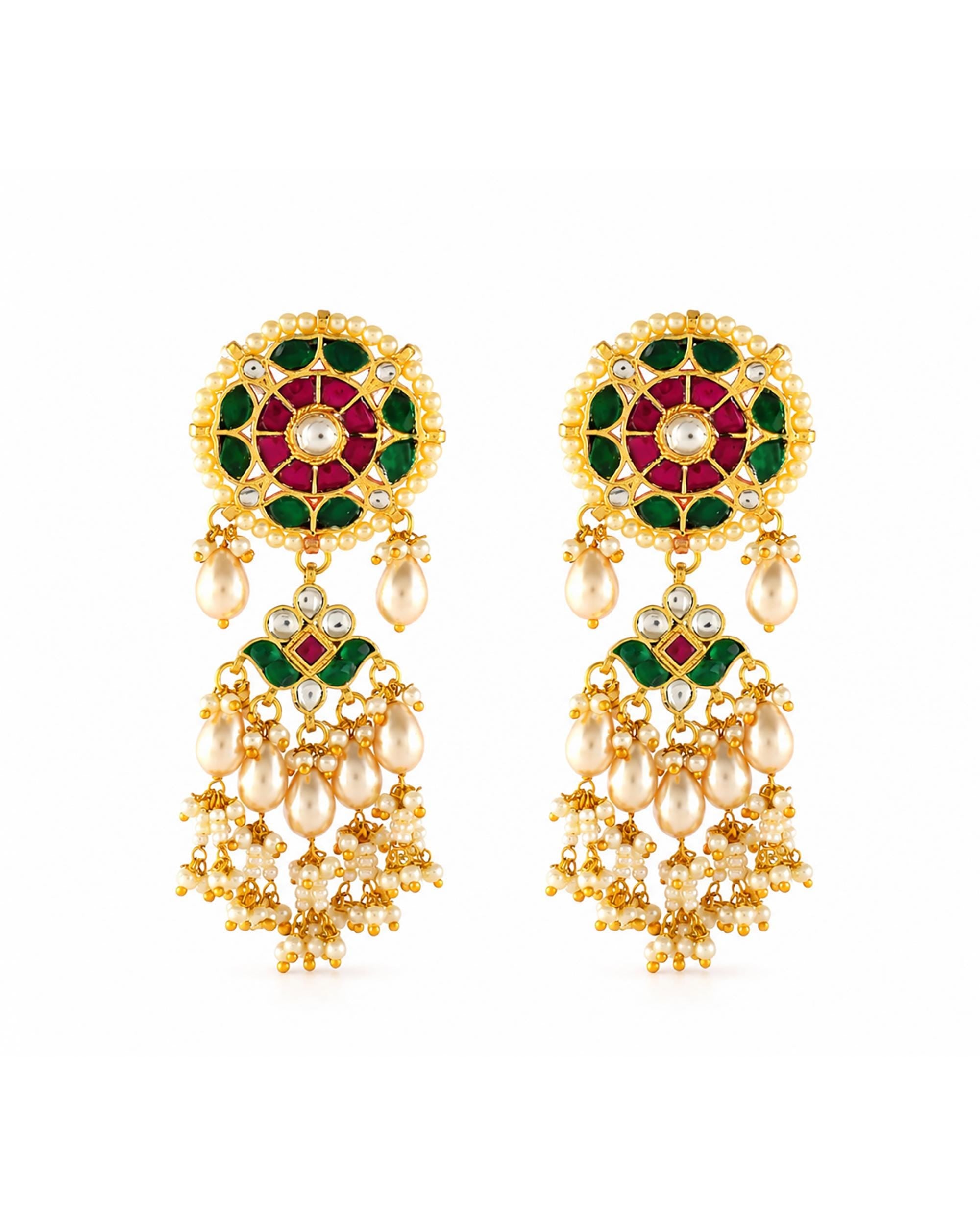 Royal Panchlada-Inspired Multi-Strand Pearl Rani Haar Necklace Set with Meenakari Pendant & Statement Earrings