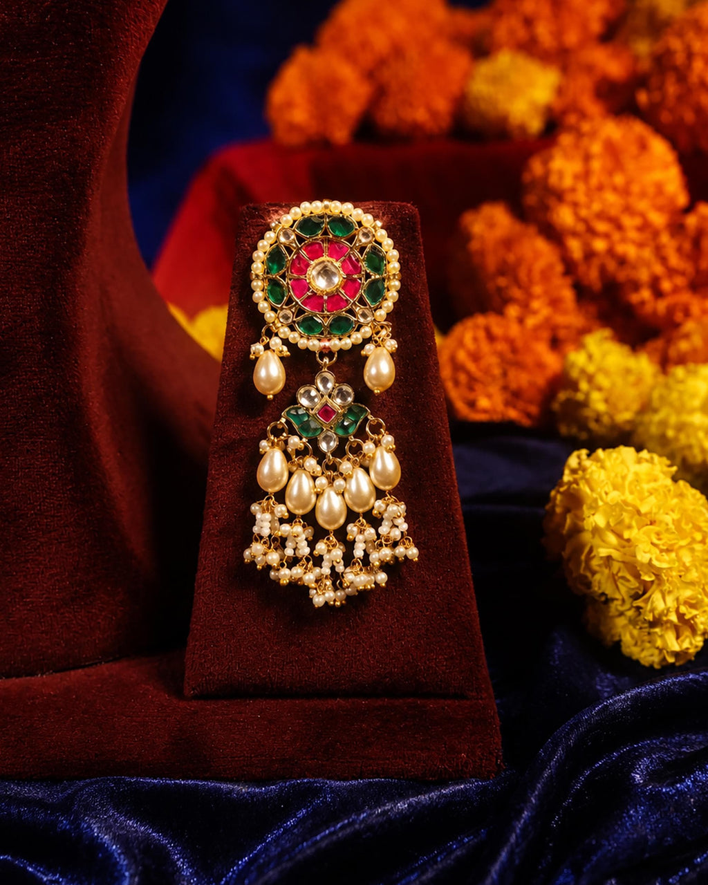 Royal Panchlada-Inspired Multi-Strand Pearl Rani Haar Necklace Set with Meenakari Pendant & Statement Earrings