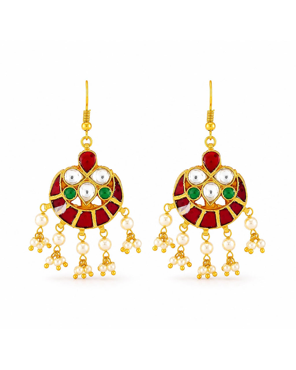 Handmade Kundan Choker Necklace Set  Indian Bridal Jewelry, Red Green Meenakari Lotus Pendant