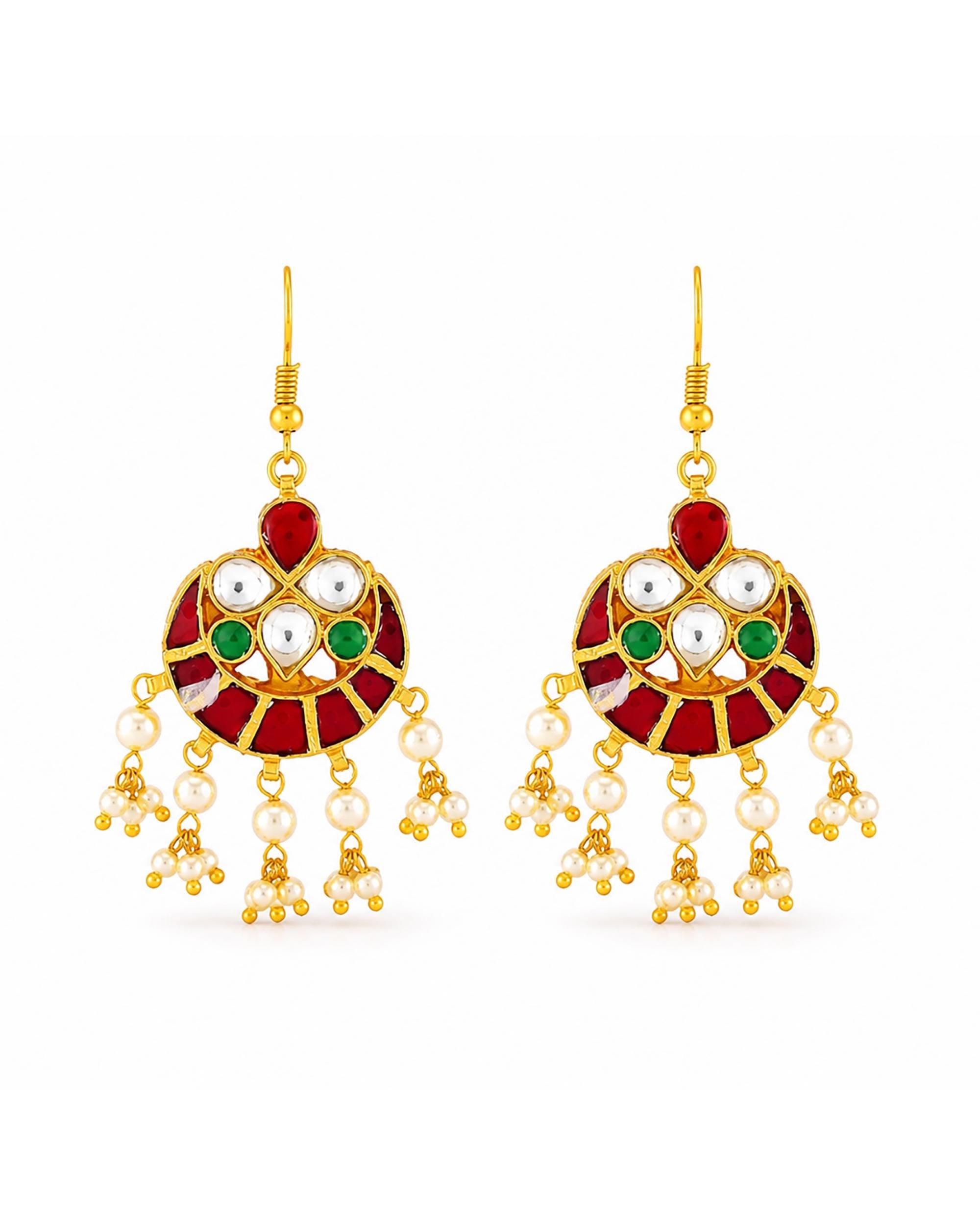 Handmade Kundan Choker Necklace Set  Indian Bridal Jewelry, Red Green Meenakari Lotus Pendant
