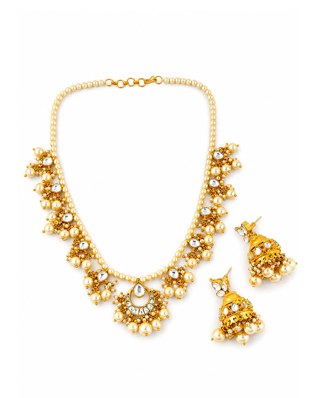 Handmade Kundan Pearl Necklace Set with Jhumka Earrings  Gold Plated Traditional Indian Jewelry