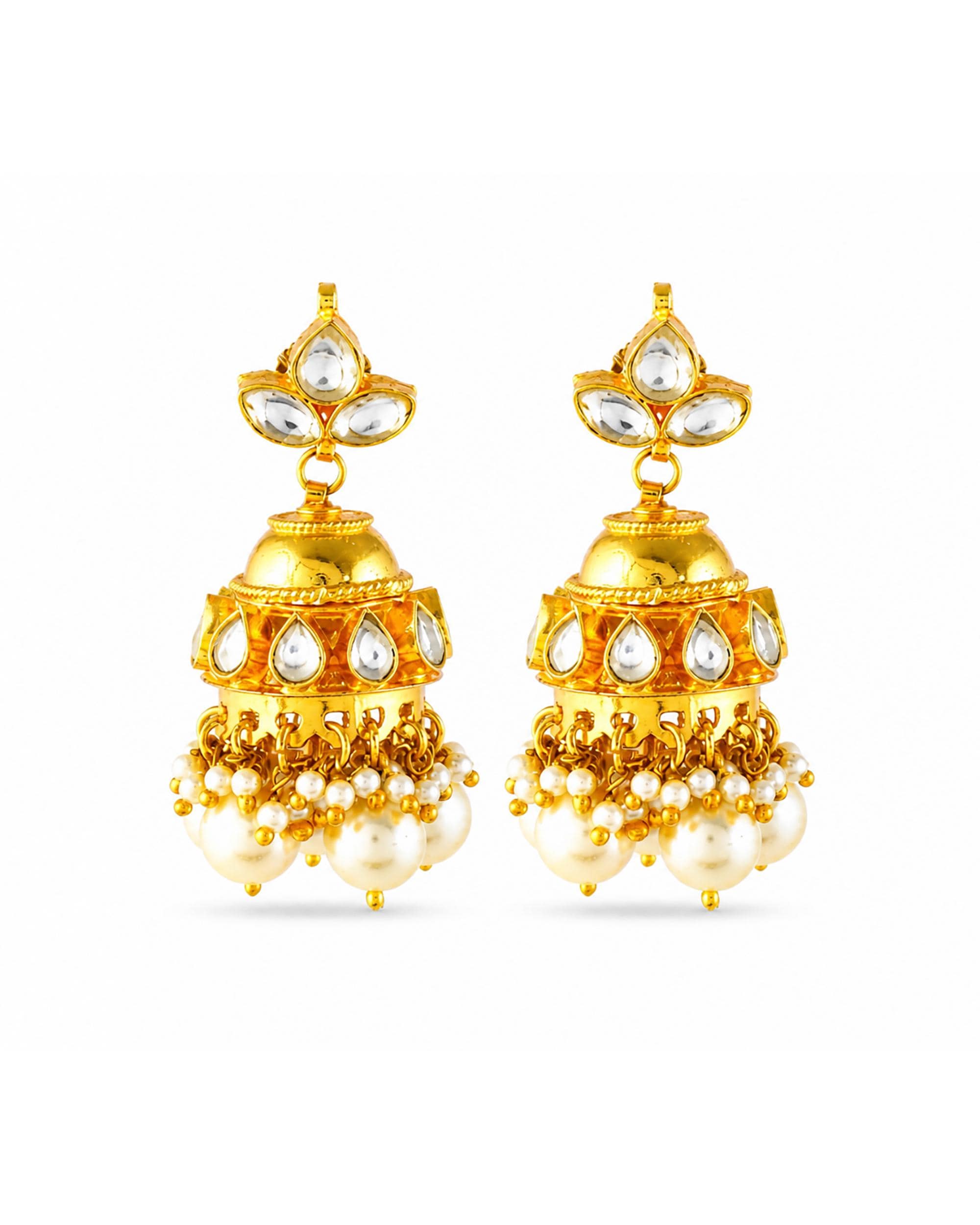 Handmade Kundan Pearl Necklace Set with Jhumka Earrings  Gold Plated Traditional Indian Jewelry
