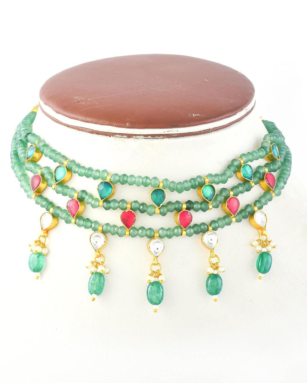 Handmade Green Bead Kundan Choker Necklace Set with Dangle Earrings  Indian Bridal Jewelry