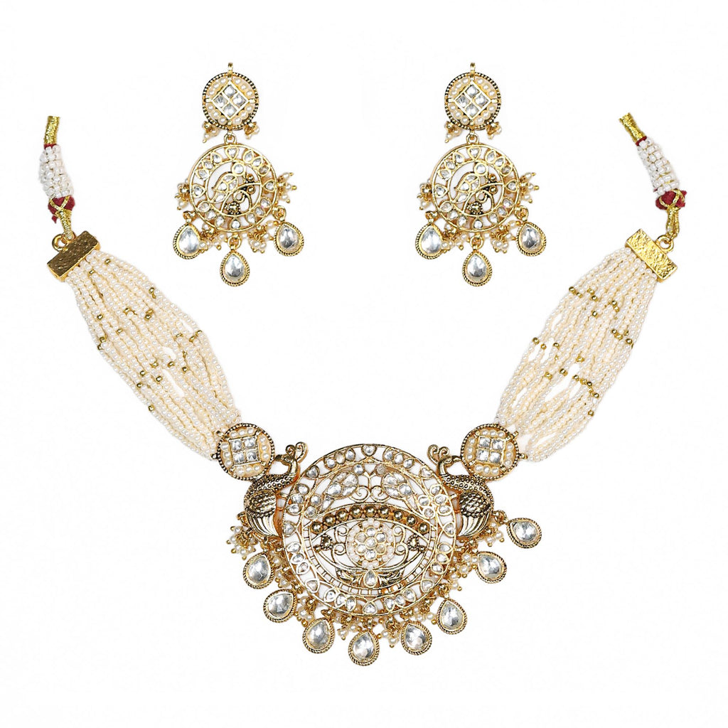 Multicolor Kundan Choker Necklace Set, Pearl Bridal Jewelry, Indian Wedding Ethnic Jewellery