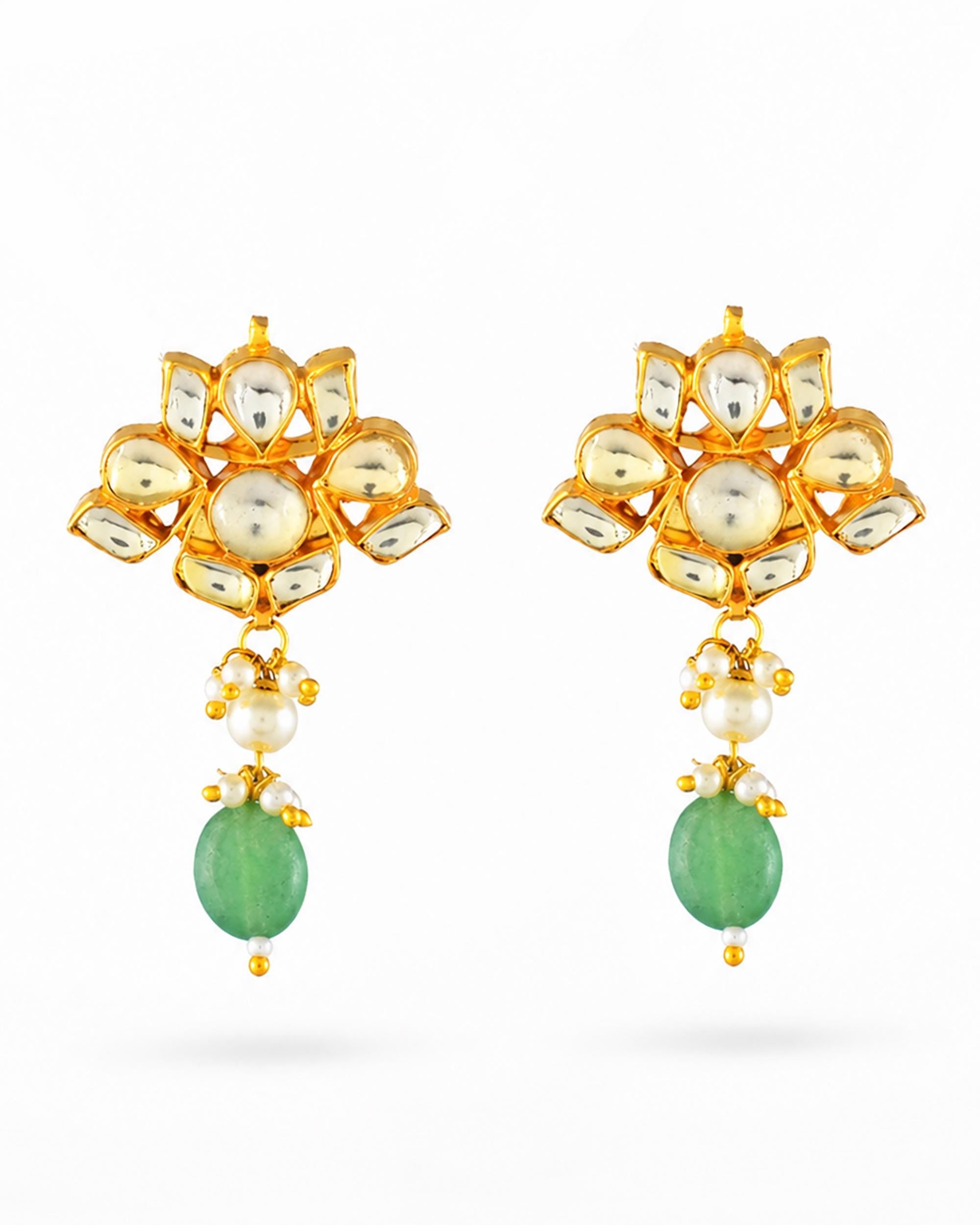 Handmade Kundan Choker Necklace  Gold Plated Pearl Collar with Light Green Drops