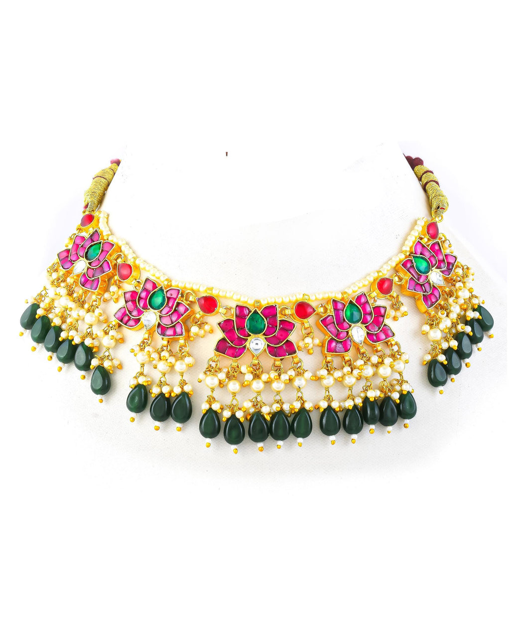 Handmade Meenakari Lotus Choker Necklace Set with Earrings  Indian Bridal Jewelry