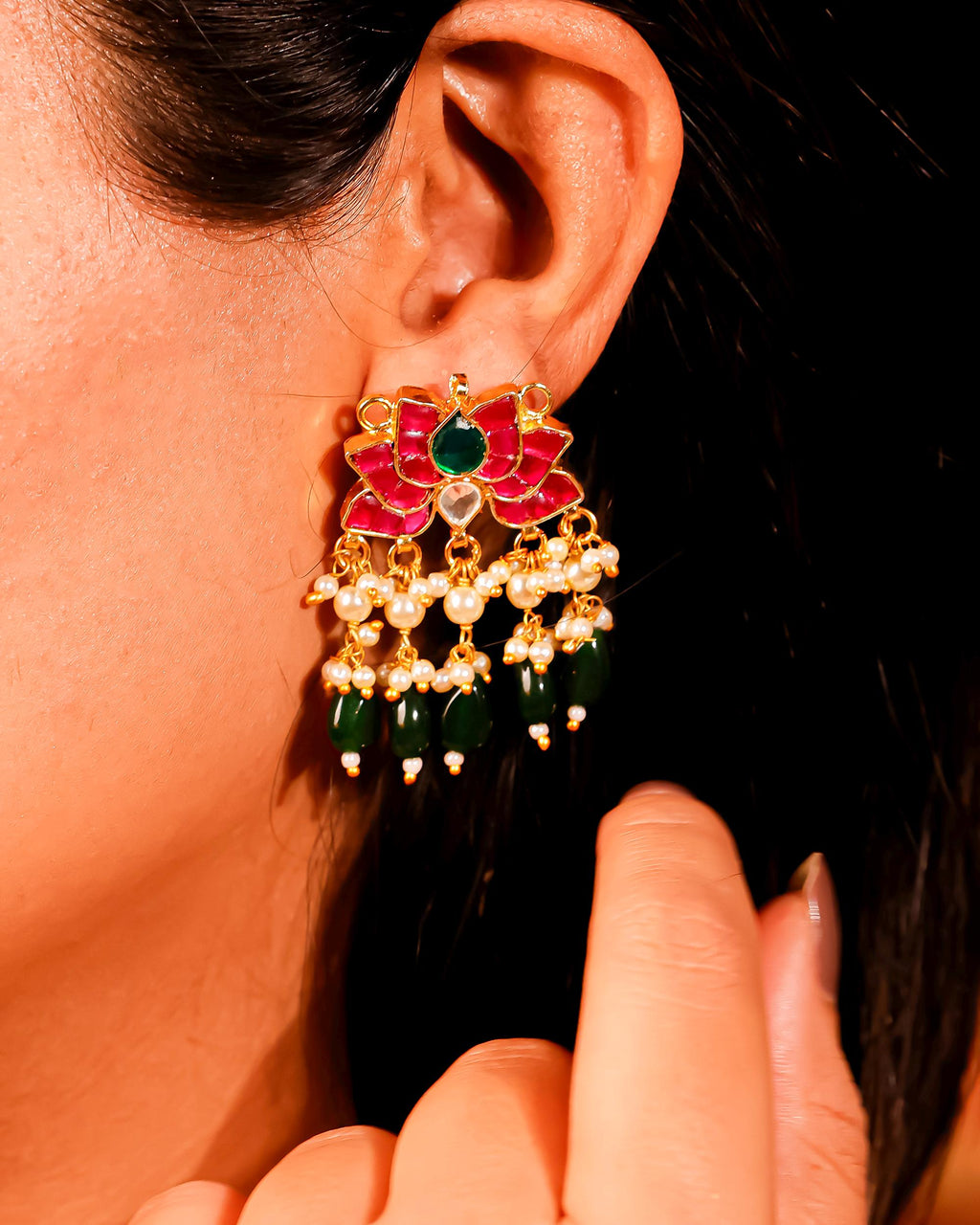 Handmade Meenakari Lotus Choker Necklace Set with Earrings  Indian Bridal Jewelry