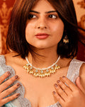 Multi-Strand Pearl Kundan Necklace Set  Gold Plated Leaf Motif Choker