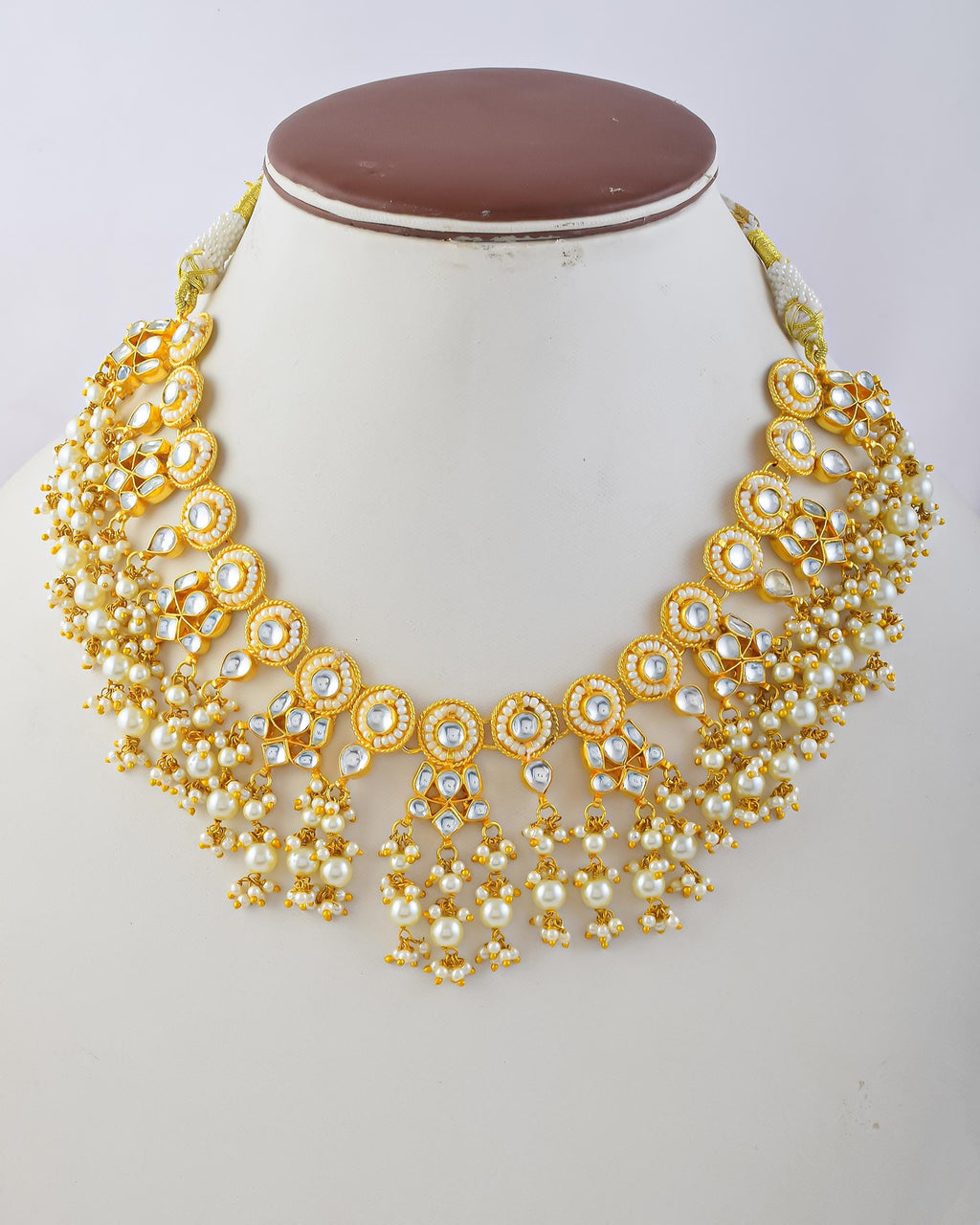 Handmade Kundan Choker Necklace Set  Gold Plated Pearl Cluster Indian Bridal Jewelry