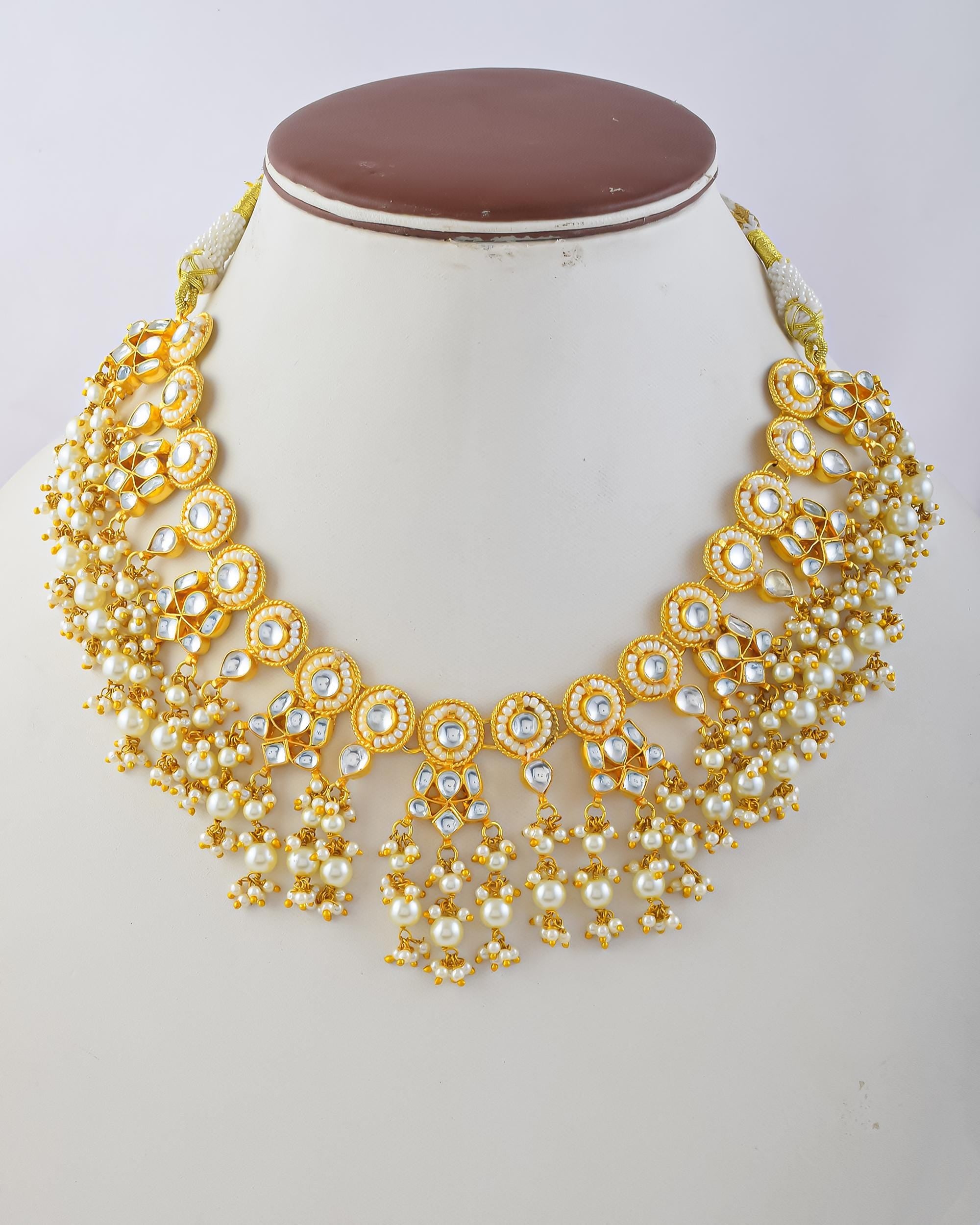 Handmade Kundan Choker Necklace Set  Gold Plated Pearl Cluster Indian Bridal Jewelry