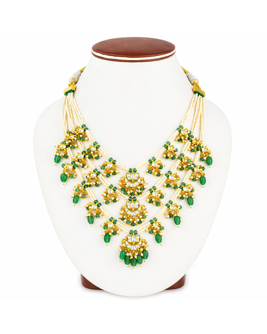 Multi-Layer Pearl Panchlada Kundan Necklace Set  Gold Plated Lotus Earrings