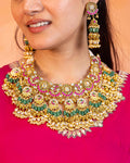Handmade Kundan Bridal Choker Necklace Set Jhumka Earrings  Gold Plated Peacock Motif Royal Haar