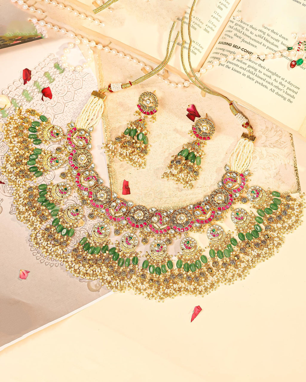 Handmade Kundan Bridal Choker Necklace Set Jhumka Earrings  Gold Plated Peacock Motif Royal Haar