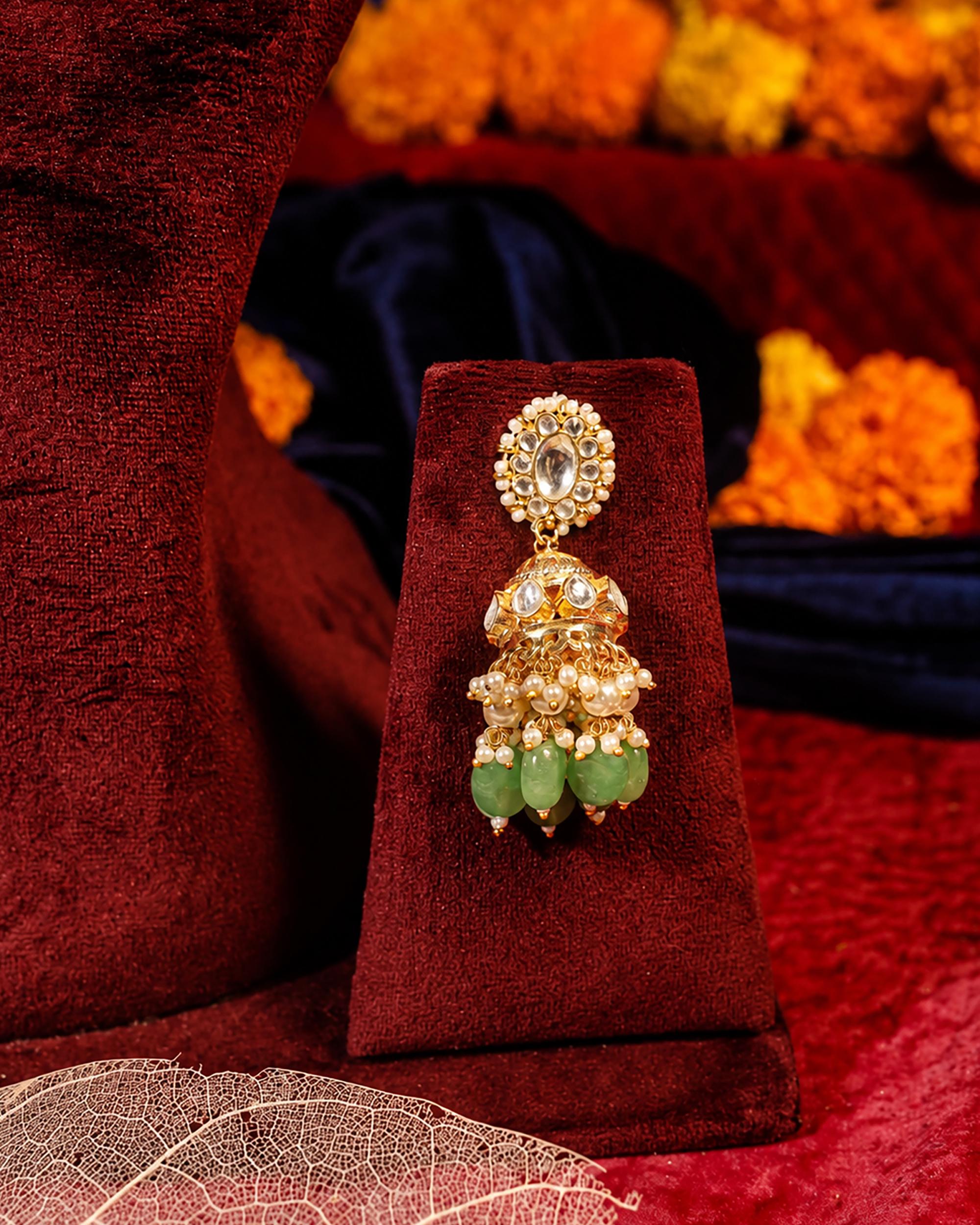 Exquisite Handcrafted Kundan Choker Necklace & Jhumka Earrings Set with Mint Green Beads