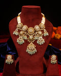 Royal Heritage Kundan Statement Necklace & Earrings Set with Mint Green Gemstone Beads