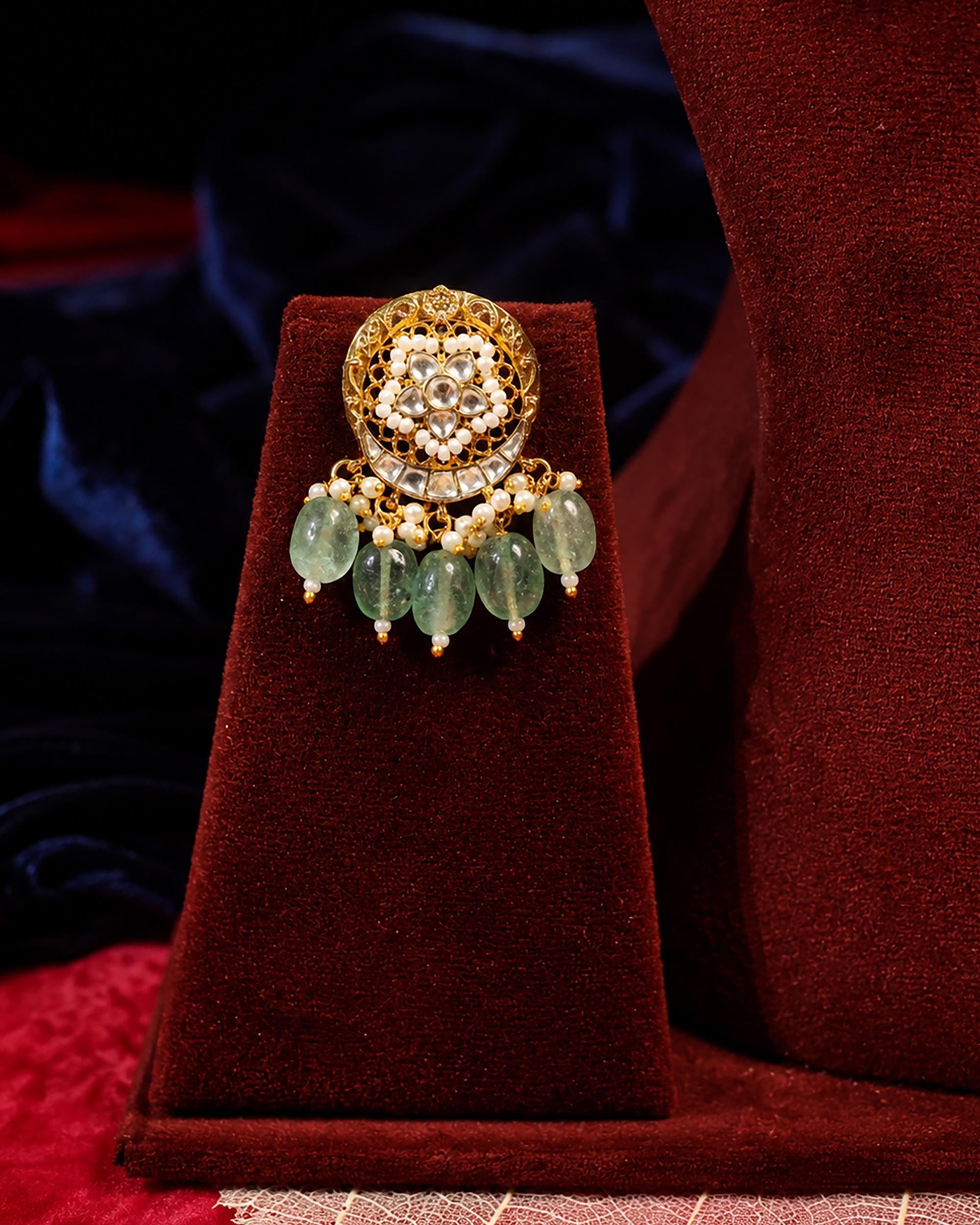 Royal Heritage Kundan Statement Necklace & Earrings Set with Mint Green Gemstone Beads