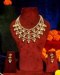 Indian Emerald Pearl Ranihaar Necklace Set, Gold Plated Kundan Bridal Jewelry